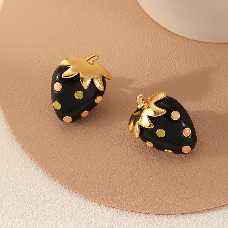 Stylish Black Strawberry Stud Earrings for Women | DMS294 | Perfect for Everyday Wear, Parties & Gifts