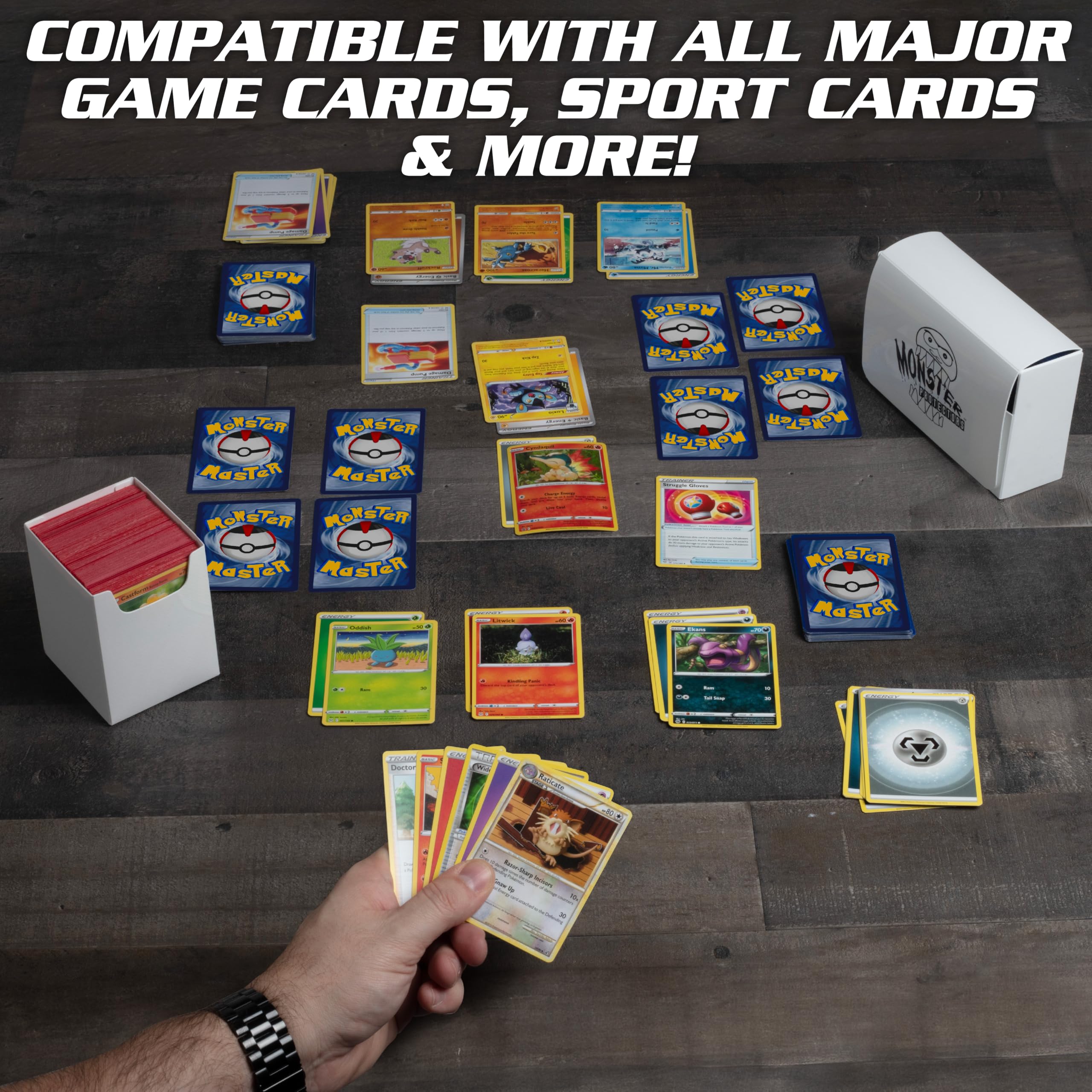 Monster Protectors Magnetic Double Deck Box - Blue Glitter TCG Storage | Holds 150 Trading Cards | Self-Locking Closure | Compatible with Standard & Small Size Cards | Removable Construction | Perfect Gift for Gamers & Collectors | Great for MTG, Pokemon & Yu-Gi-Oh Card Organization