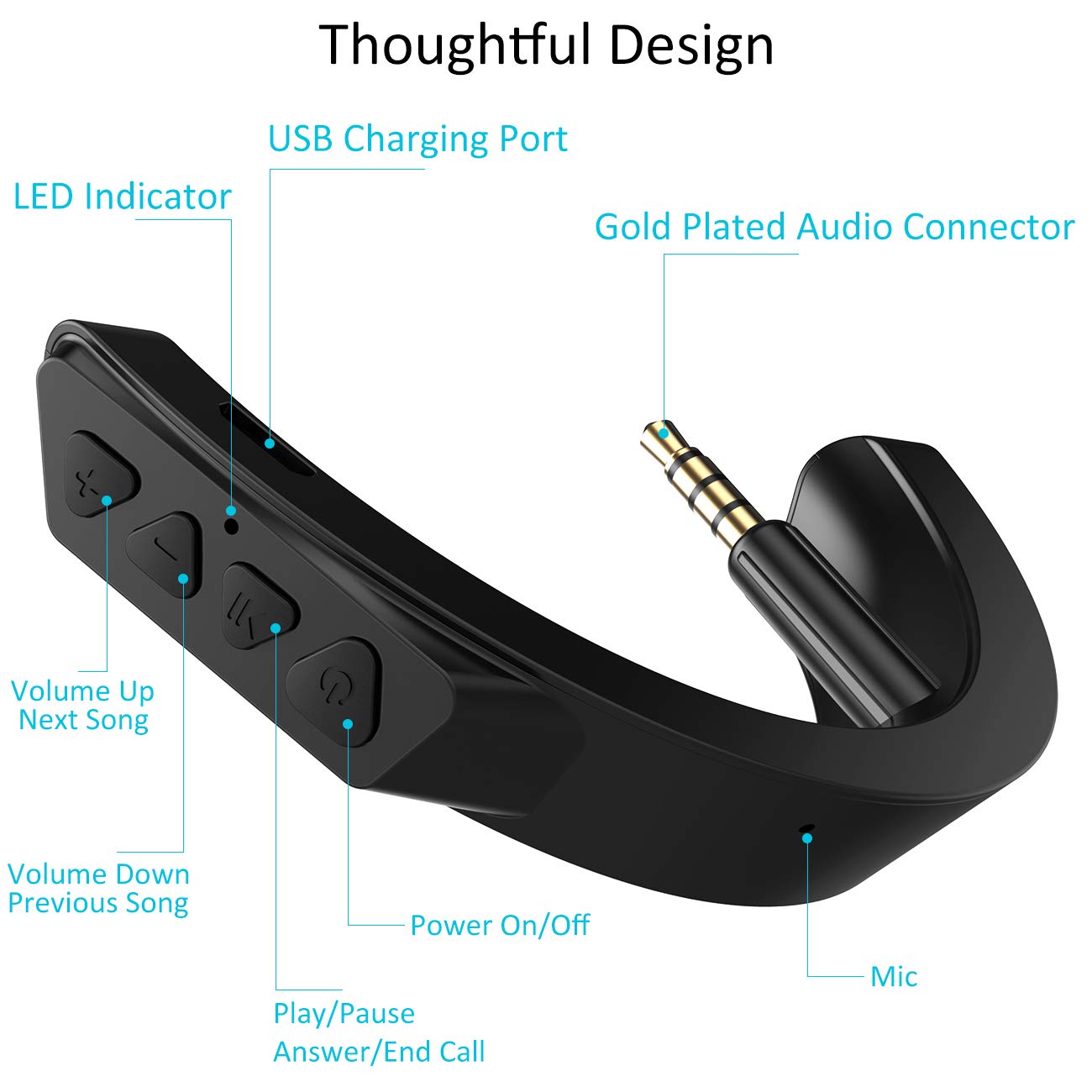 Upgraded aptX Wireless Bluetooth Adapter for Bose QuietComfort QC 25 Headphones with Mic & Volume Control - Black | Wireless Audio Streaming for Music, Movies & Calls | Perfect for Travel, Commuting & Office Use