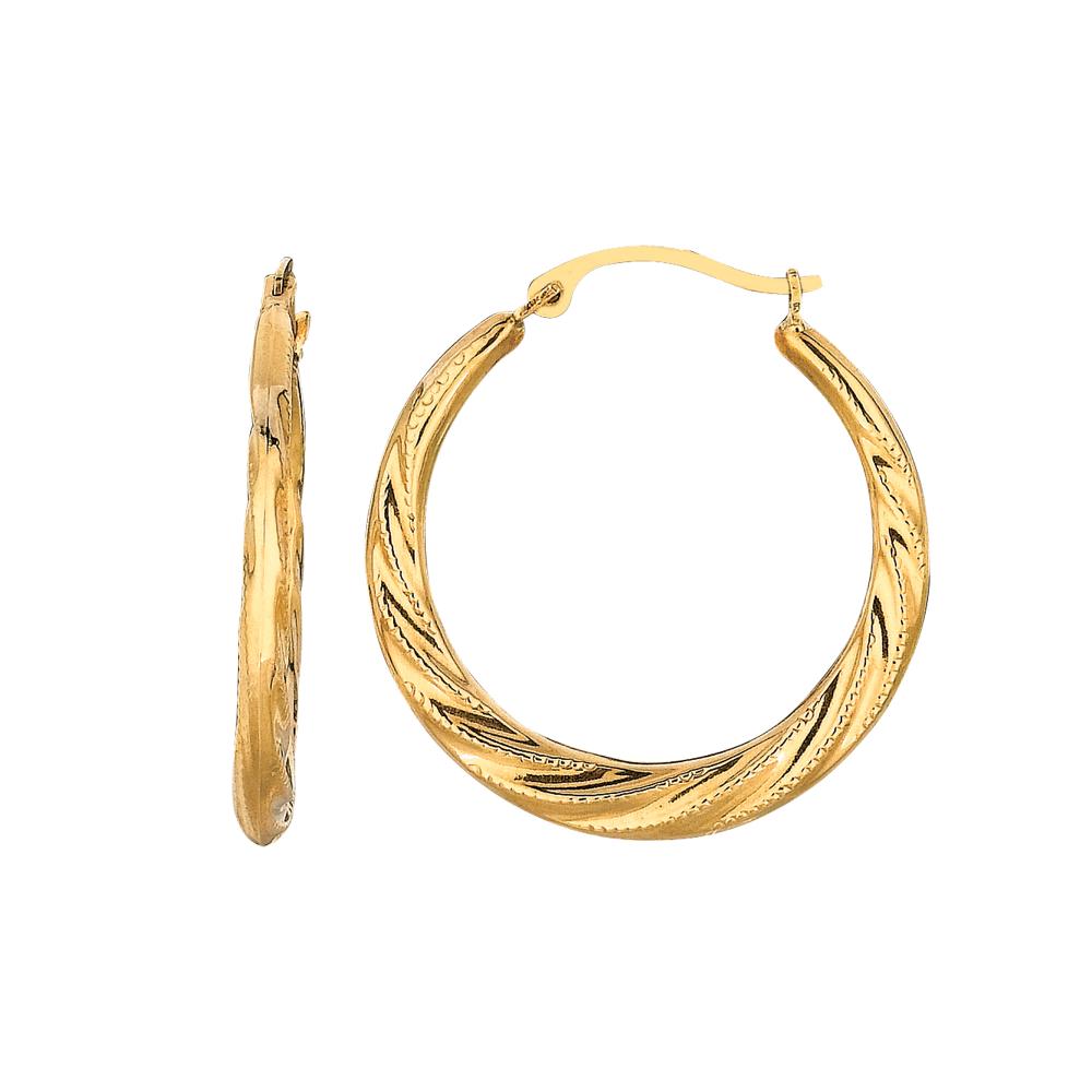 10K Gold Medium Round Graduated Twist Hoop Earrings for Women - Elegant Dangle Drop Earrings for Party, Wedding & Everyday Wear