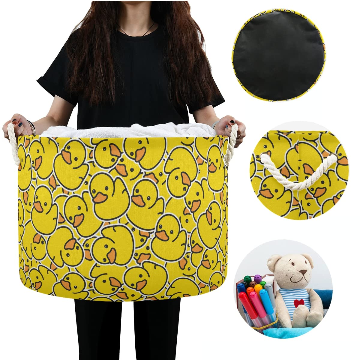 Large Rubber Duck Toy Storage Basket - Kids Laundry Hamper for Nursery, Clothes, Toys & Books - Waterproof Organizer Bin for Playroom, Bedroom & Bathroom Decor