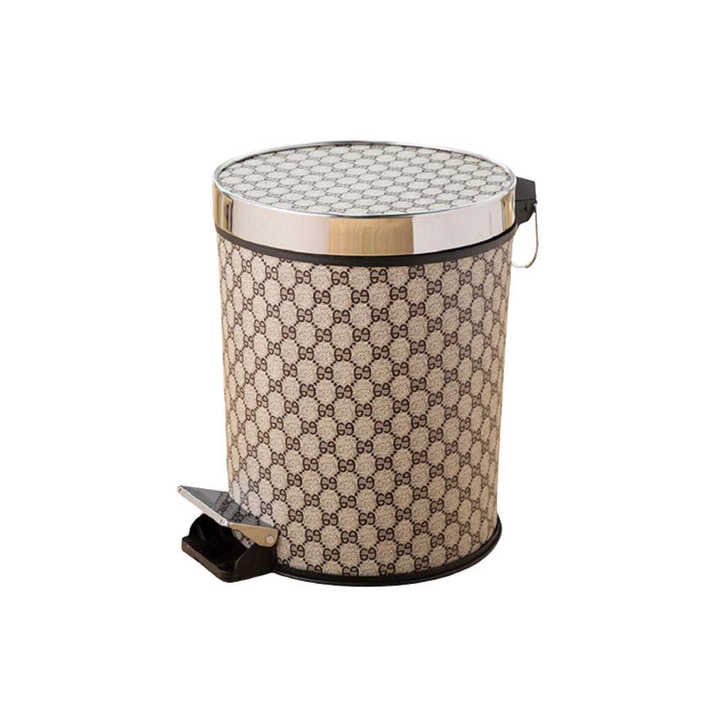 Premium Round Leather Trash Can with Removable Inner Basket & Soft-Close Foot Pedal Lid - 8L Household Kitchen Bathroom Office Desktop Garbage Bin (Color: D) | Perfect for Waste Disposal in Home, Office & Workspaces