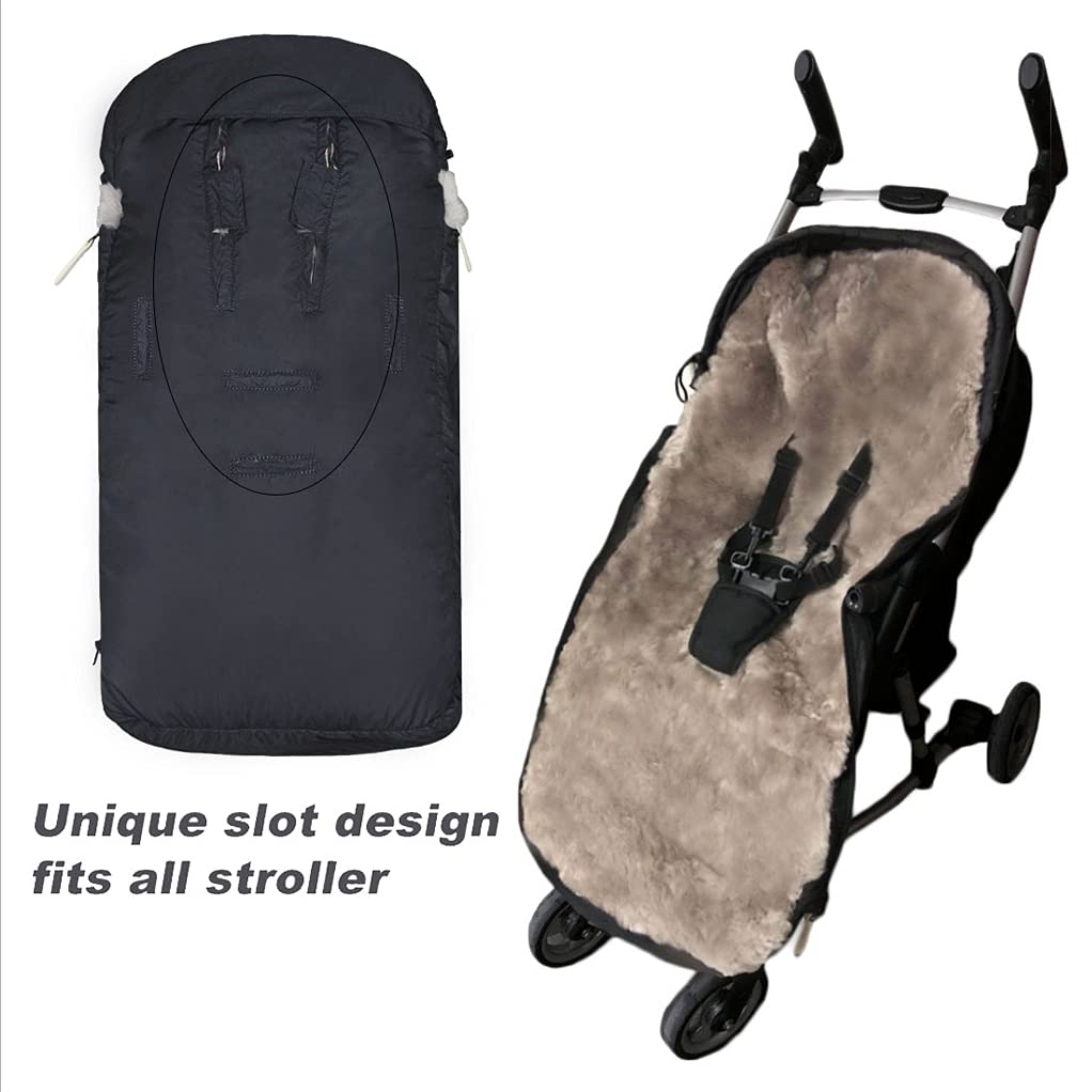 Premium 3-in-1 Stroller Blanket with Sheepskin Footmuff & Lambskin Handmuff - 100% Australian Wool, Ultra Warm & Anti-Freeze - Perfect for Baby Strollers, Car Seats & Winter Outings