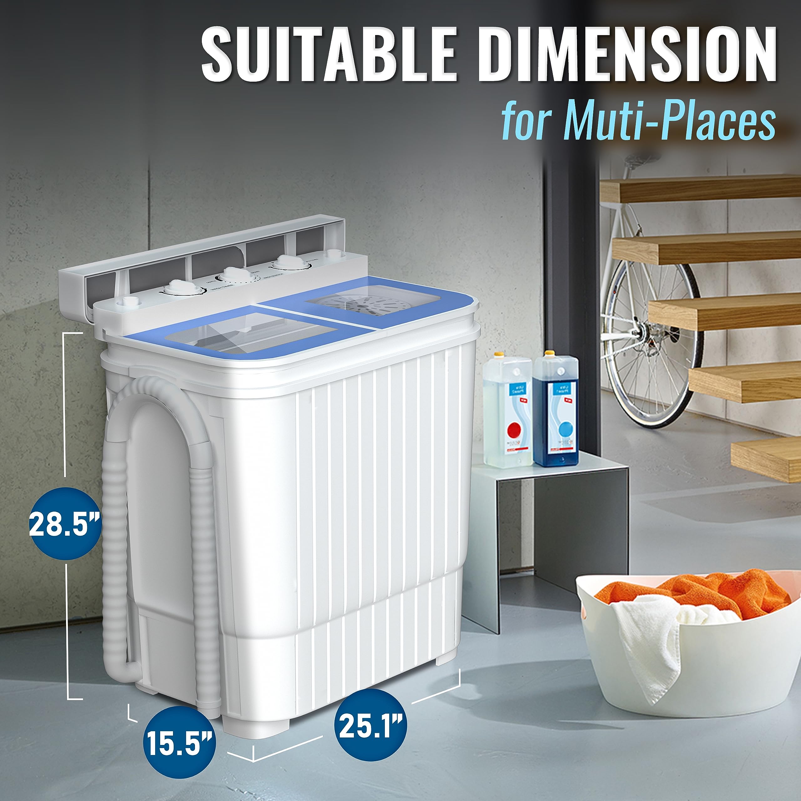 INTERGREAT 22 lbs Portable Twin Tub Washing Machine with Spin Dryer - Compact Mini Washer for Apartments, Dorm, RV & Camping - Perfect for Small Spaces, Travel & Off-Grid Laundry (Blue)