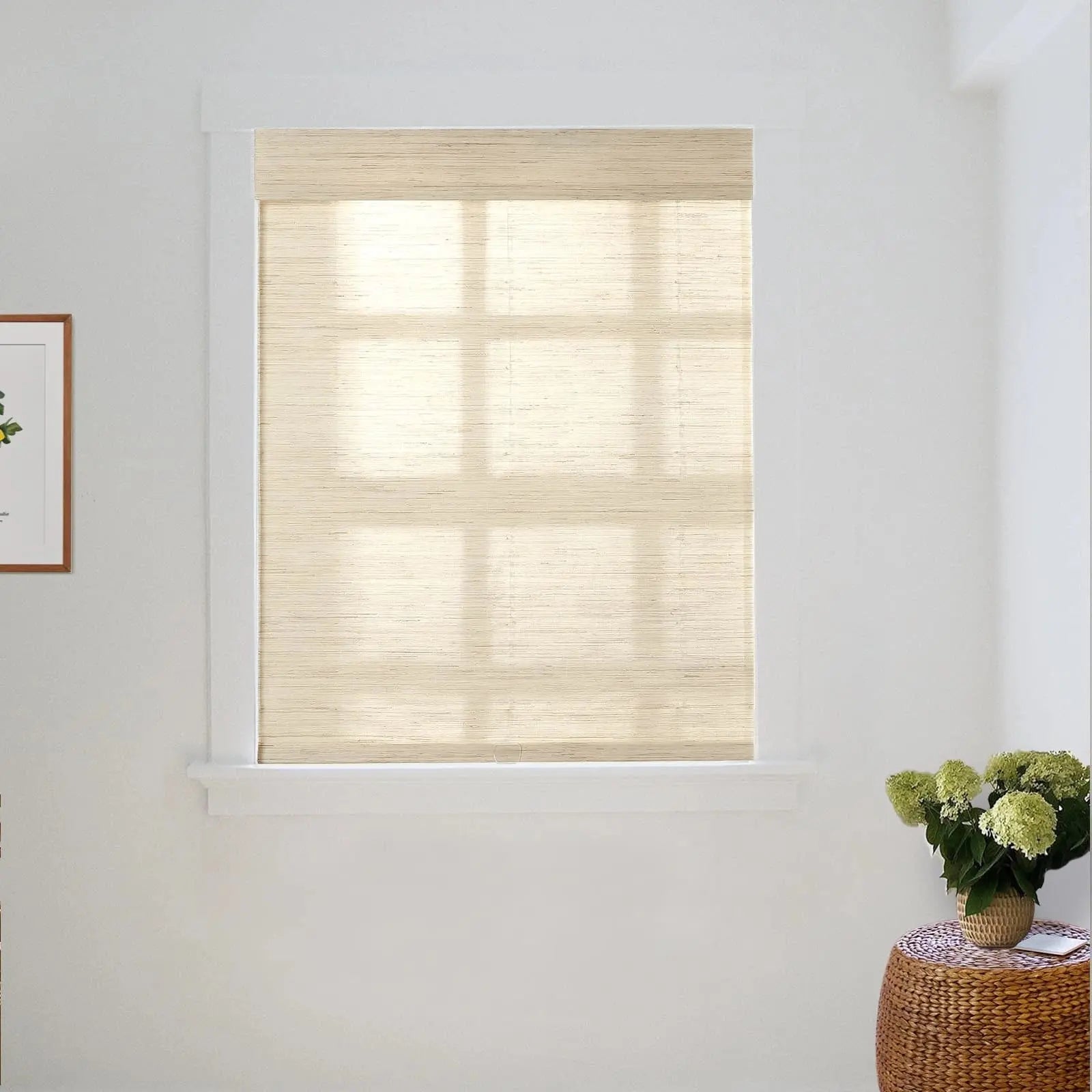 Natural Ramie Bamboo Woven Window Shade - Eco-Friendly Cashew Color Sun Blinds for Living Room & Bedroom