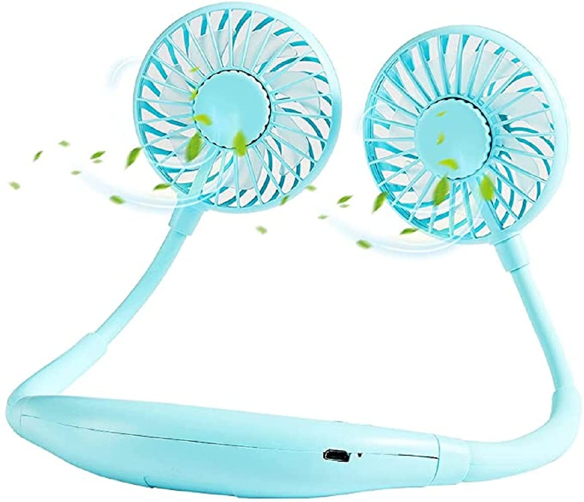 Berry USA Neck Fan - Rechargeable Hands-Free Personal Cooling Fan with USB, Portable Wearable Hanging Neck Fan for Outdoor, Office & Travel - Blue