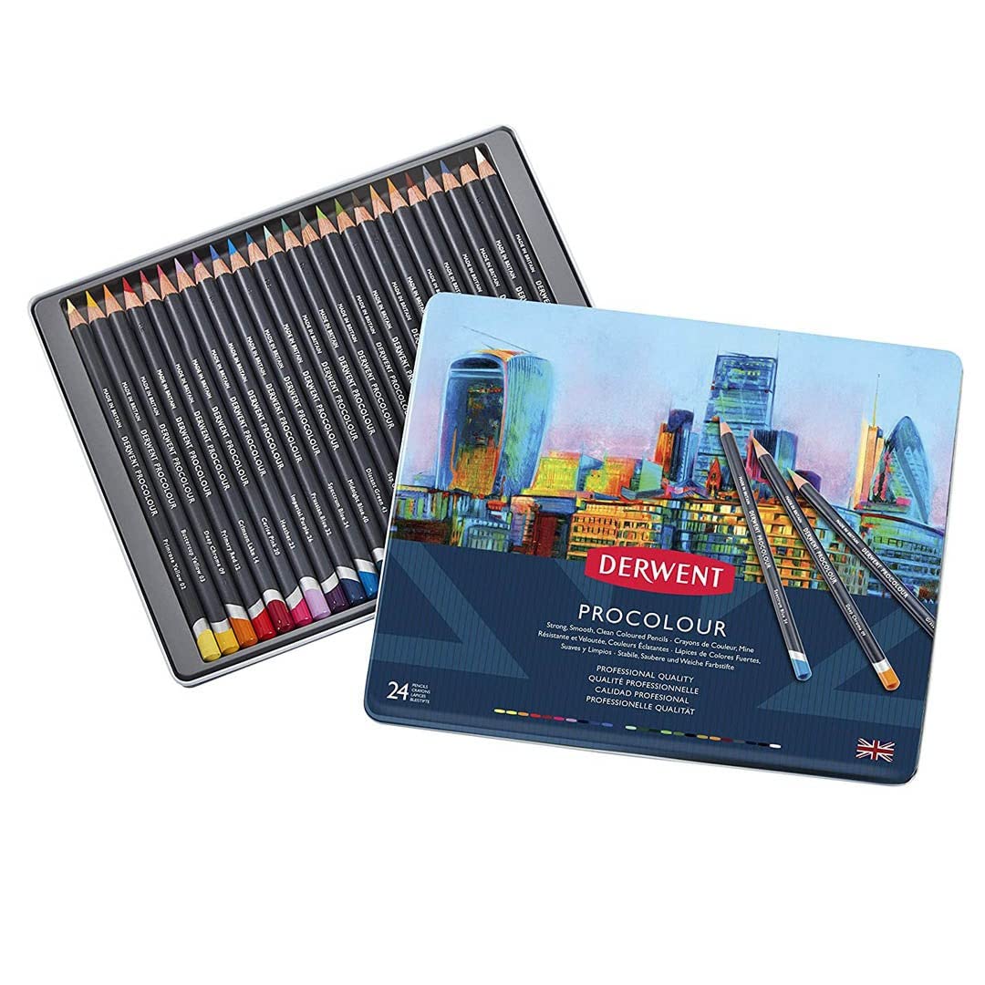 Derwent Procolour Colored Pencils Set - 24 Premium Artist Drawing Pencils in Metal Tin for Professional Sketching, Coloring & Art Projects - Perfect for Adults & Students (2302506)