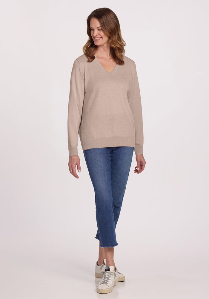 Francesca Sweater Women's Knit Pullover - Soft Sandstone Haze Color, Cozy Winter Casual Wear for Office, Dates & Holiday Gatherings