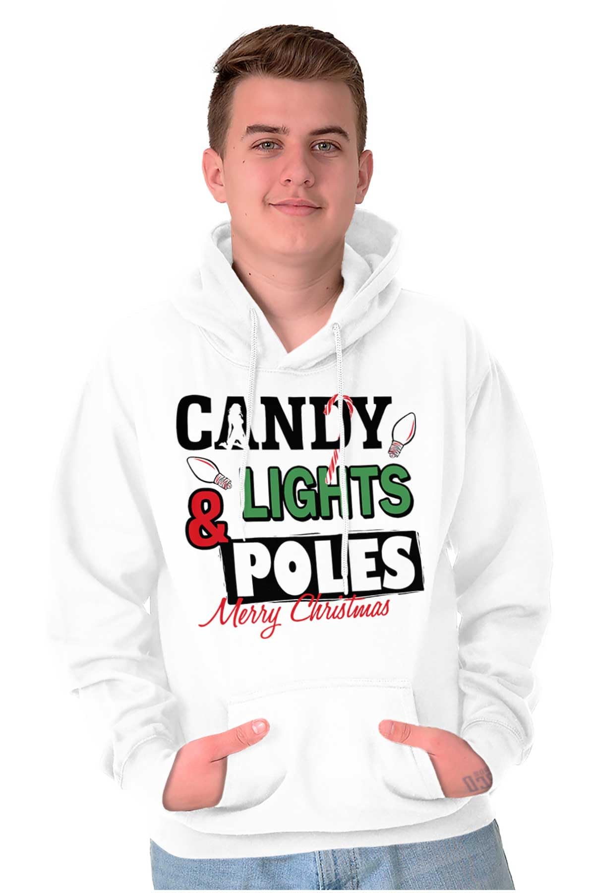 Funny Christmas Candy Cane Lights Hooded Sweatshirt for Men - Cozy Holiday Pullover for Xmas Parties & Winter Outfits
