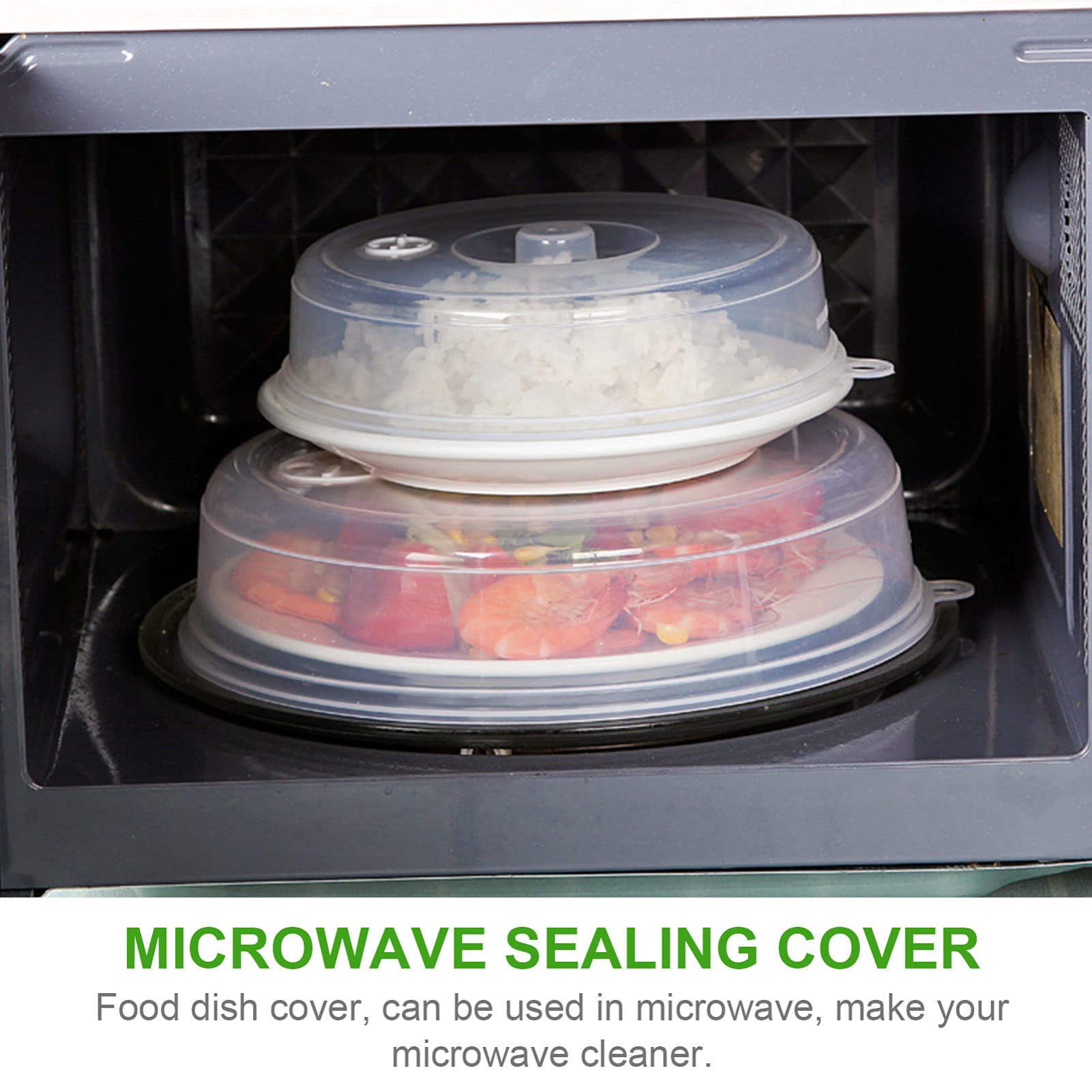 Veemoon 4-Piece Microwave Oven Dish Cover Set - BPA-Free Splatter Guard Lids for Refrigerator & Food Storage - Clear Plastic Plate Covers for Kitchen - Perfect for Meal Prep, Leftovers & Microwave Cooking