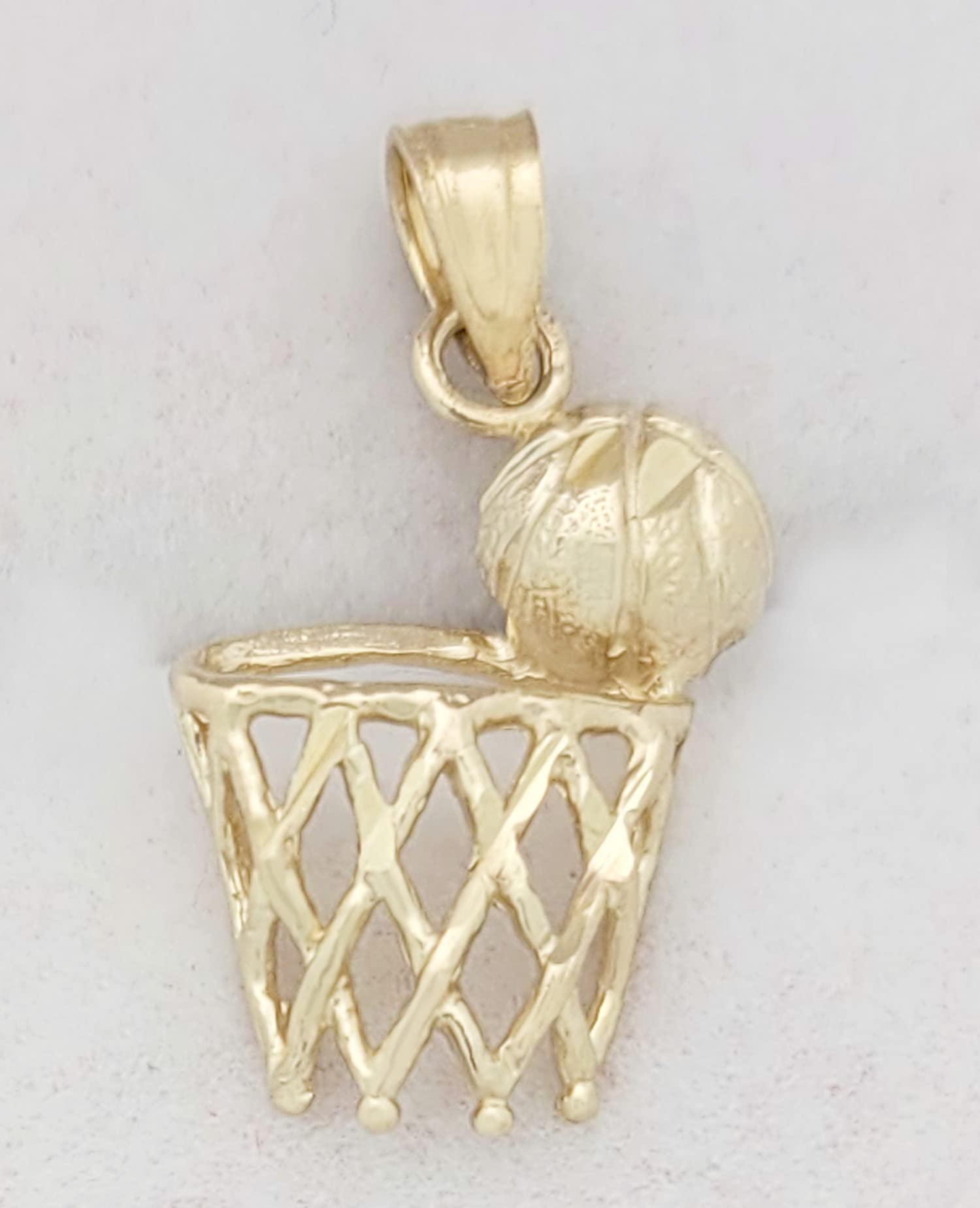 10K Yellow Gold Basketball Charm Pendant with Rim Net Design - Perfect Gift for Basketball Lovers & Sports Enthusiasts - Great for Games, Graduation, Birthdays & Everyday Wear