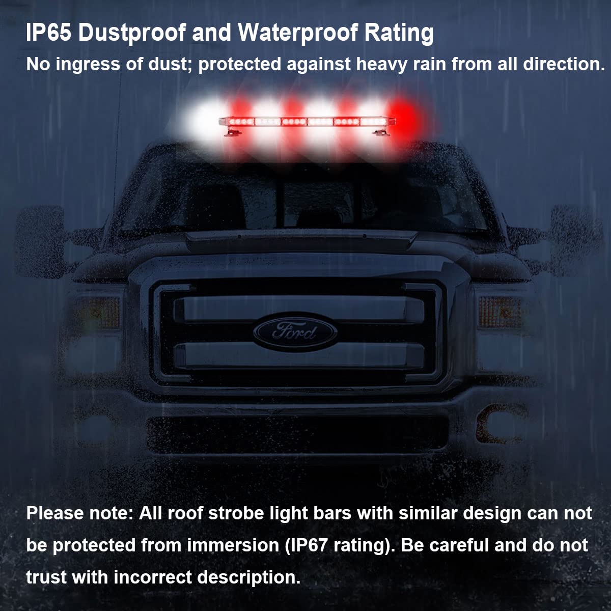 WOWTOU 56 LED Red & White Emergency Light Bar with Strong Magnetic Base - Strobe Beacon for Volunteer Firefighter, First Responder Vehicles, Trucks & POVs | Roof Safety Flashing for Emergency Scenes & Night Operations