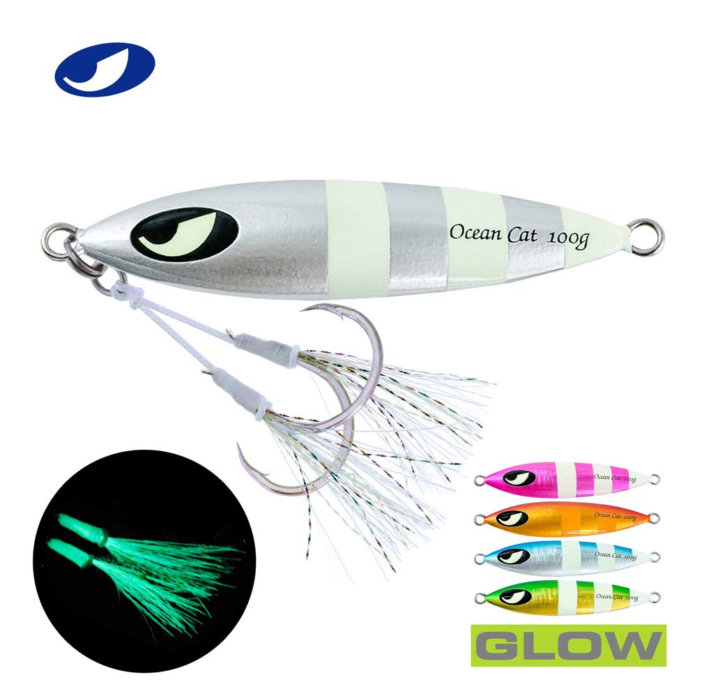 OCEAN CAT Slow Sinking Metal Jig Lures - 1PC Lead Flat Jigging Bait with Hook for Saltwater Fishing | Perfect for Deep Sea Fishing & Offshore Angling