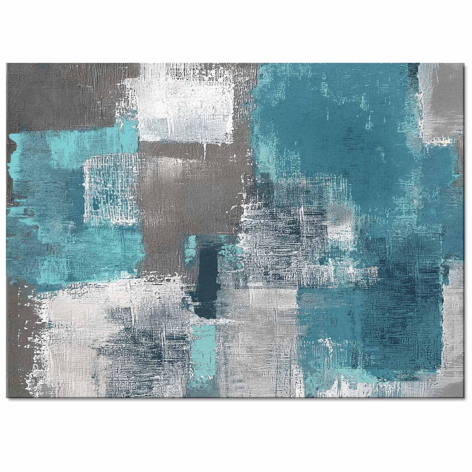 Modern Abstract Teal & Gray Shag Area Rug 2'8