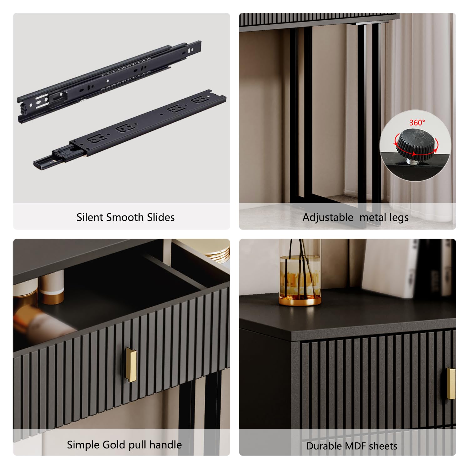 Black Vanity Desk with Mirror & LED Lights - Small Modern Makeup Table with 5 Drawers & Adjustable Storage Cabinet for Bedroom or Dressing Room | Perfect for Makeup Organization, Skincare Routine & Home Decor