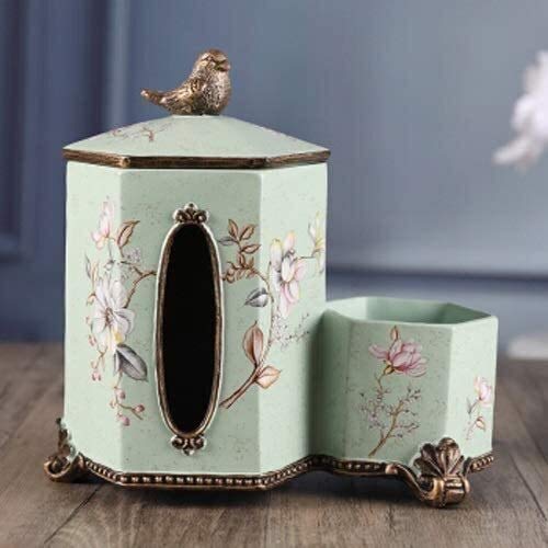 Vintage American Retro Tissue Box Cover - Decorative European Style Multifunctional Remote Control Storage & Paper Roll Holder - Cyan Home Decor for Living Room, Bedroom, and Office