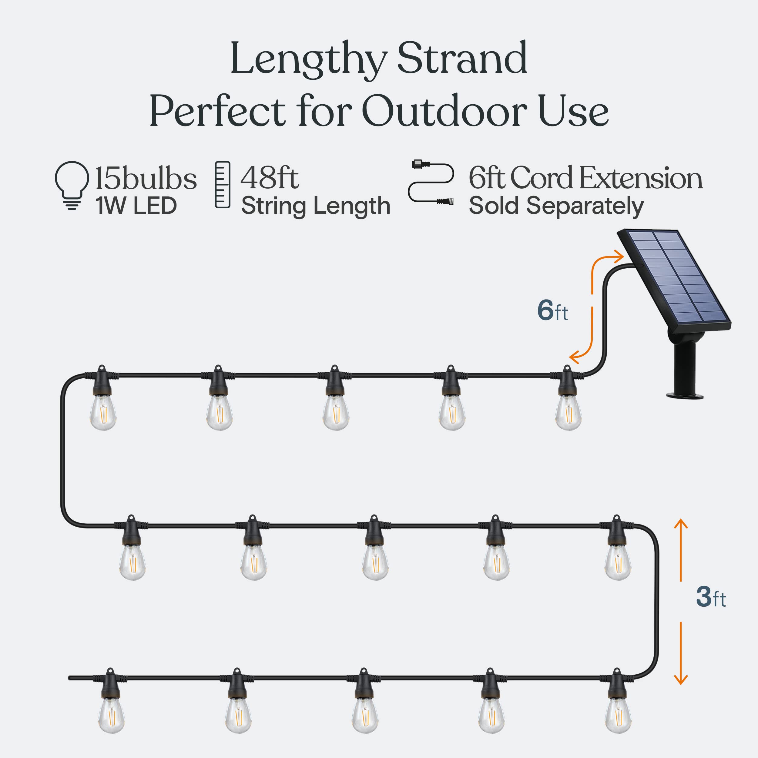 Brightech Ambience Pro 48ft Solar Powered Outdoor String Lights with Remote - Waterproof Shatterproof LED Patio Lights, 15 Edison Bulbs (1W Soft White) for Garden, Backyard, Wedding & Party Decor
