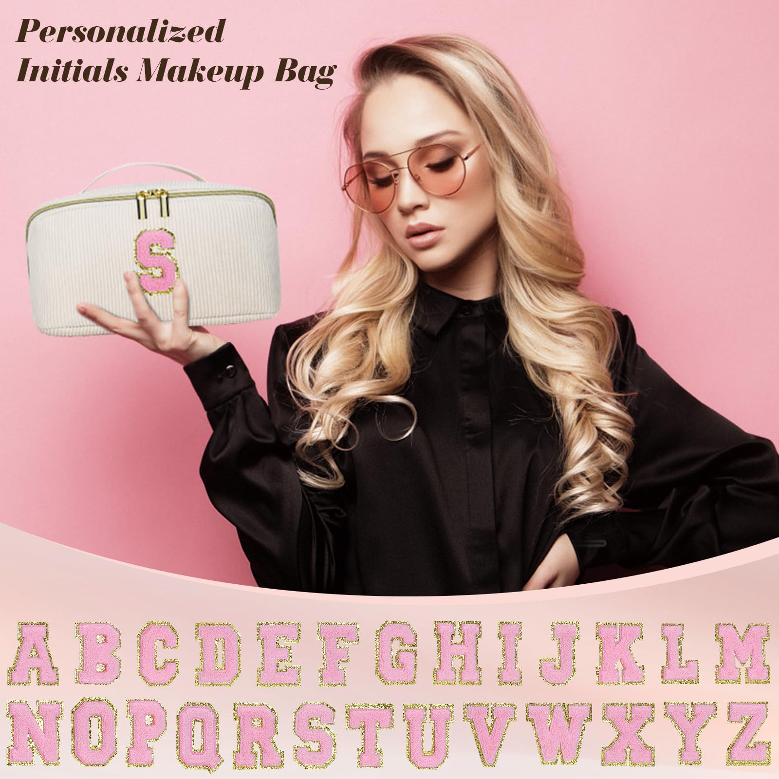 Personalized Initial Travel Makeup Bag for Women - Cute Cosmetic Organizer with Monogram | Perfect Gift for Girls, Mothers Day, Birthday & Friends | Great for Travel, Gym & Daily Beauty Routine