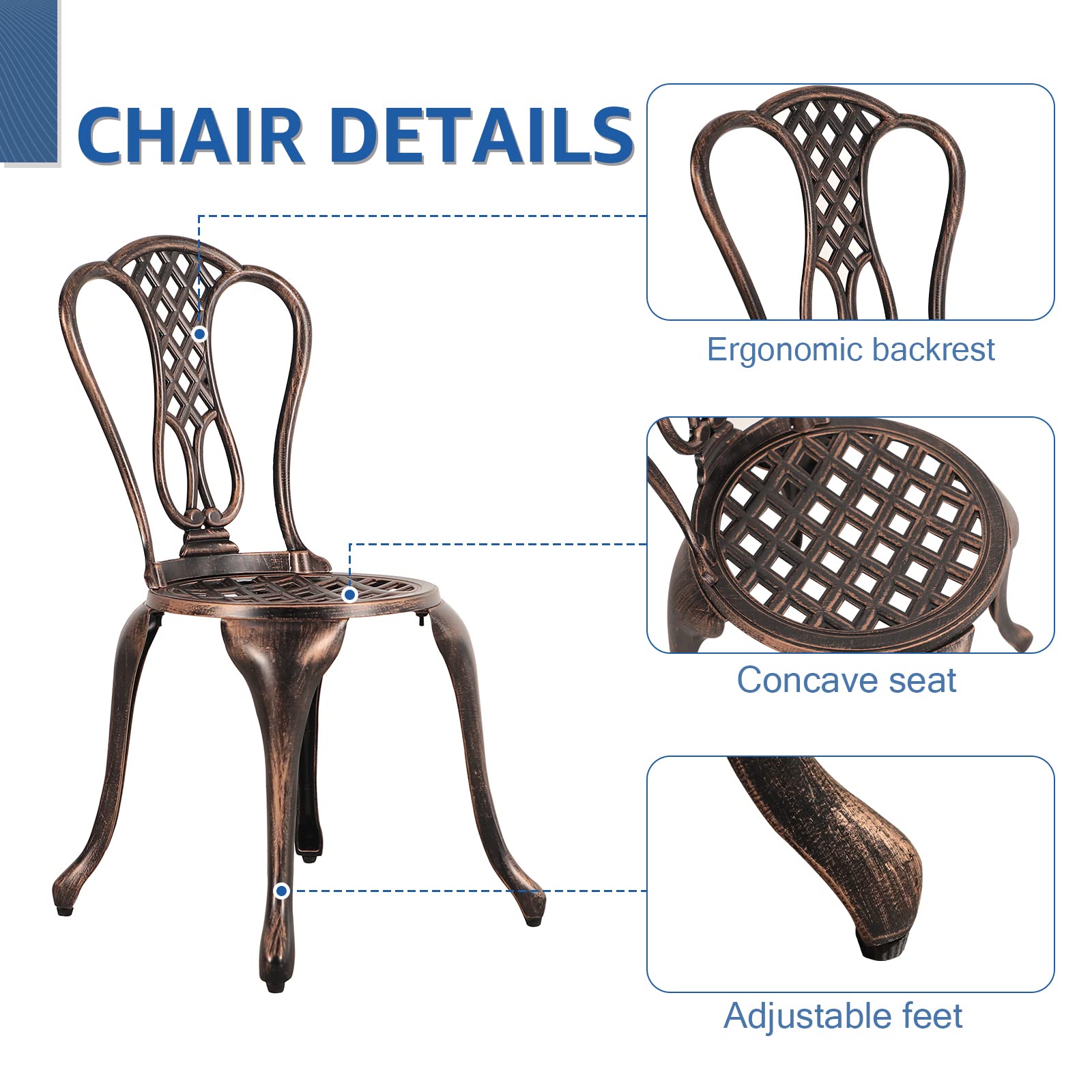 COBANA 3-Piece Patio Bistro Set - Outdoor Cast Aluminum Table & Chairs with 2