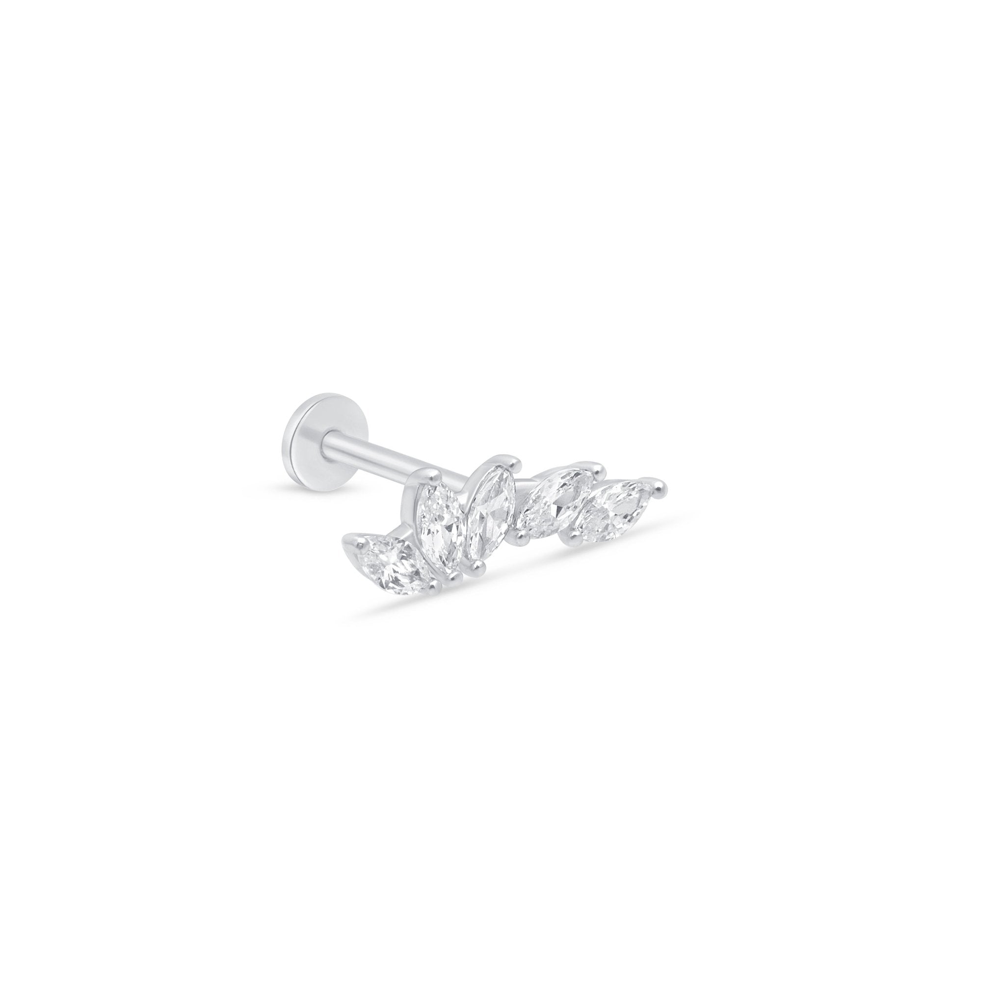 14k White Gold Marquise Wing Ear Climber Flat Back Stud Earrings - Elegant Dangle Earrings for Women, Perfect for Parties, Weddings & Special Occasions