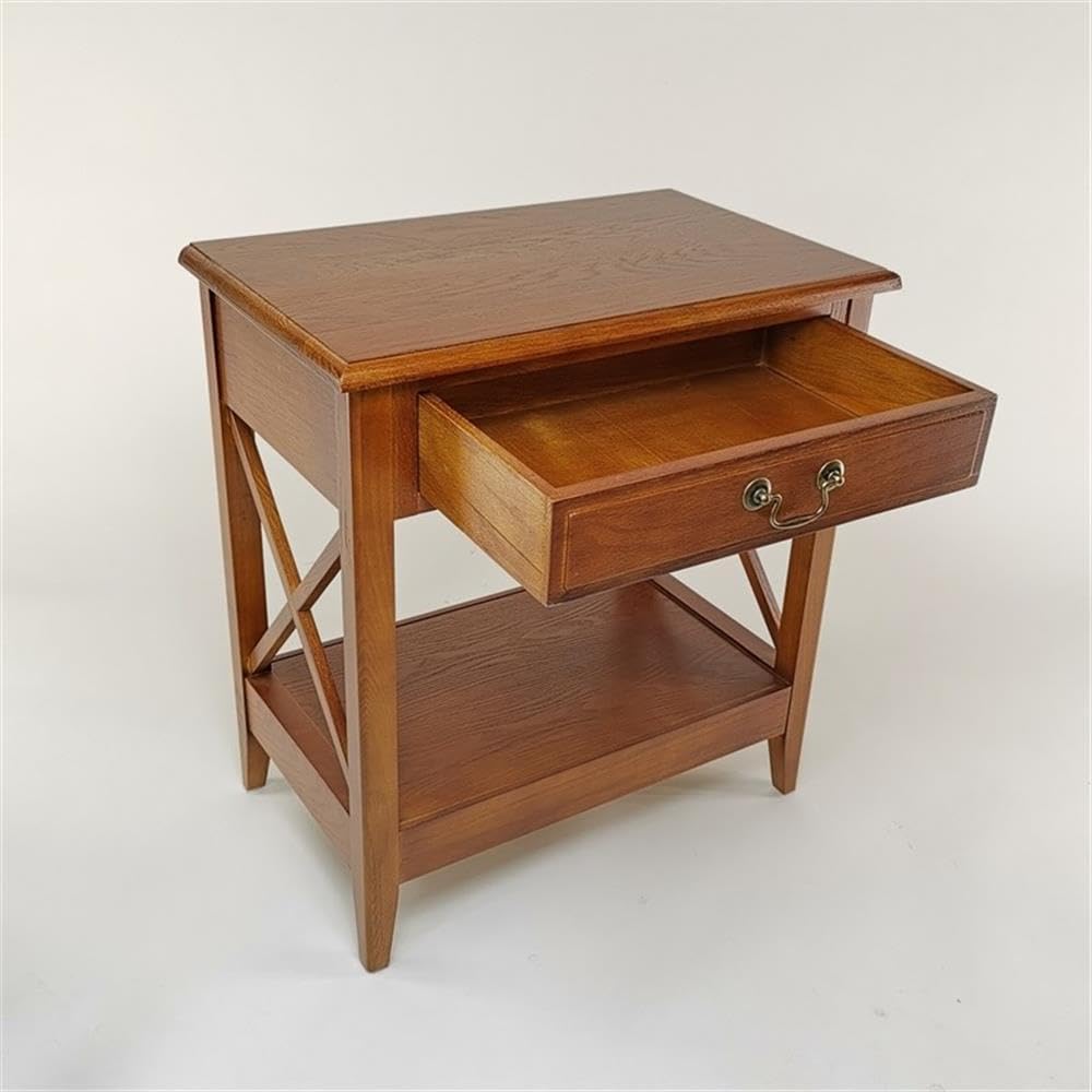 Wayborn Nightstand with Drawer - Solid Birch Wood Bedside Table, Brown - Perfect for Bedroom, Living Room, or Office Storage