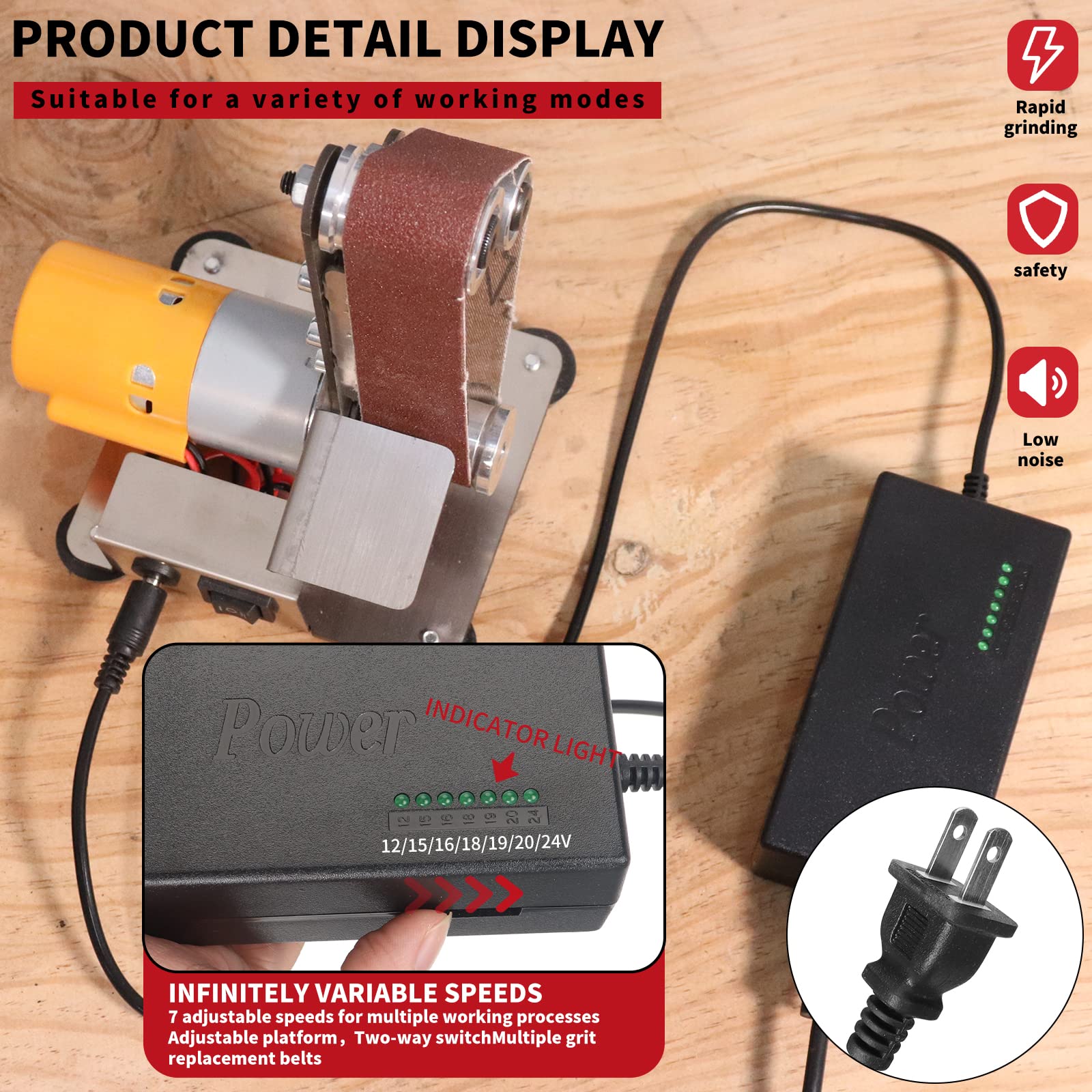 SI FANG 7-Speed Adjustable Electric Belt Sander - 13x1.2 Inch Mini Power Sanding Machine for Knife Sharpening, Wood & Metal Polishing - Perfect for DIY Crafts, Jewelry Making & Model Building - Home Workshop & Professional Bench Grinding Tool