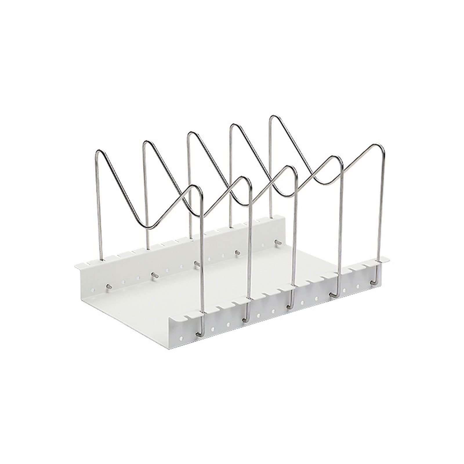 Stainless Steel Pan Lid Organizer - Adjustable Dish Rack, Cutting Board Holder & Cookware Stand for Kitchen Cabinet Storage (White) - Perfect for Small Kitchens, RV Cooking & Space-Saving Storage Solutions