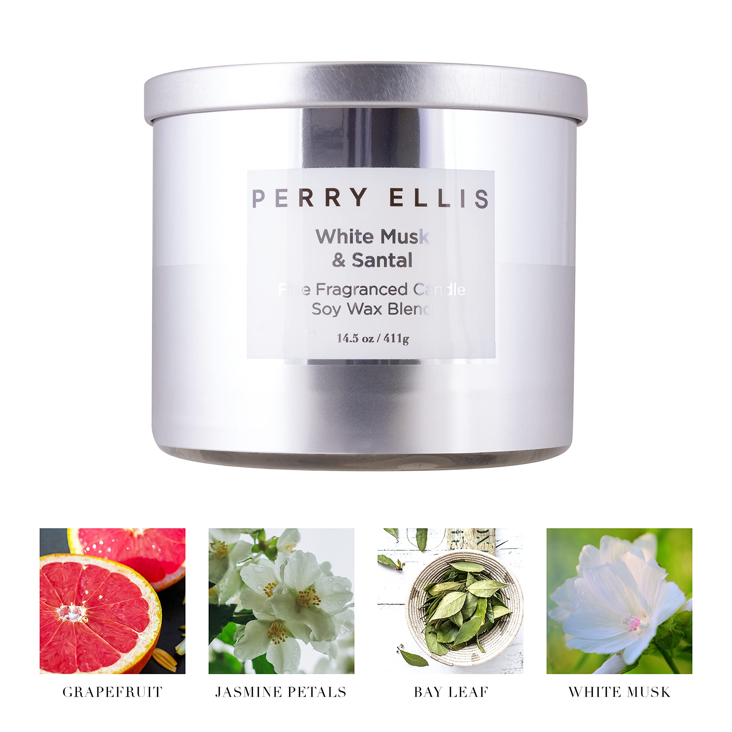 Perry Ellis Scented Soy Candle - White Musk & Sandalwood Aroma, Long-Lasting Fragrance for Home, Spa, Yoga & Romantic Ambiance | 16oz Premium Soy Wax Candle