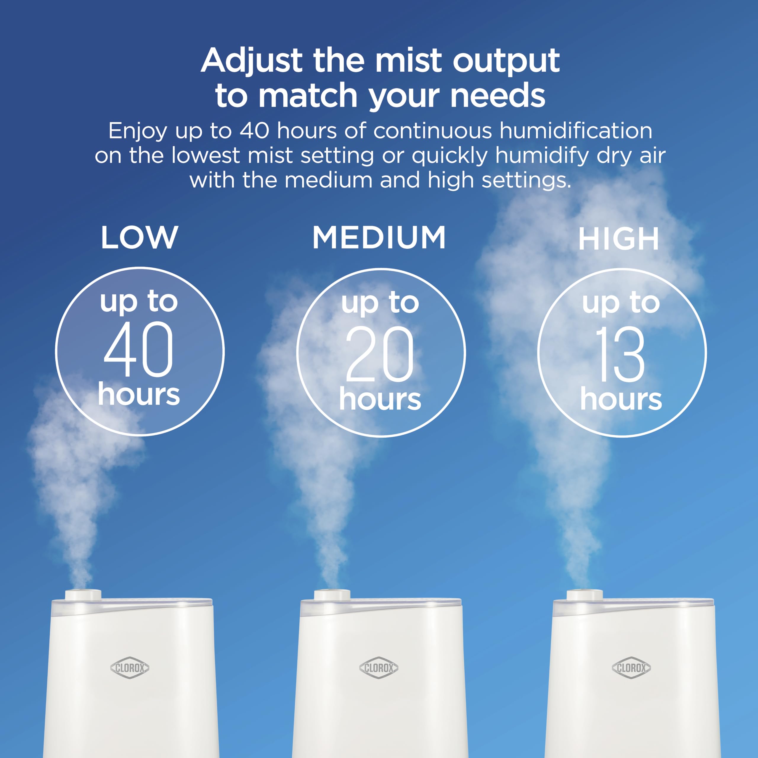 Clorox Cool Mist Humidifier with UV LED - 4L for 40H, Quiet for Bedroom