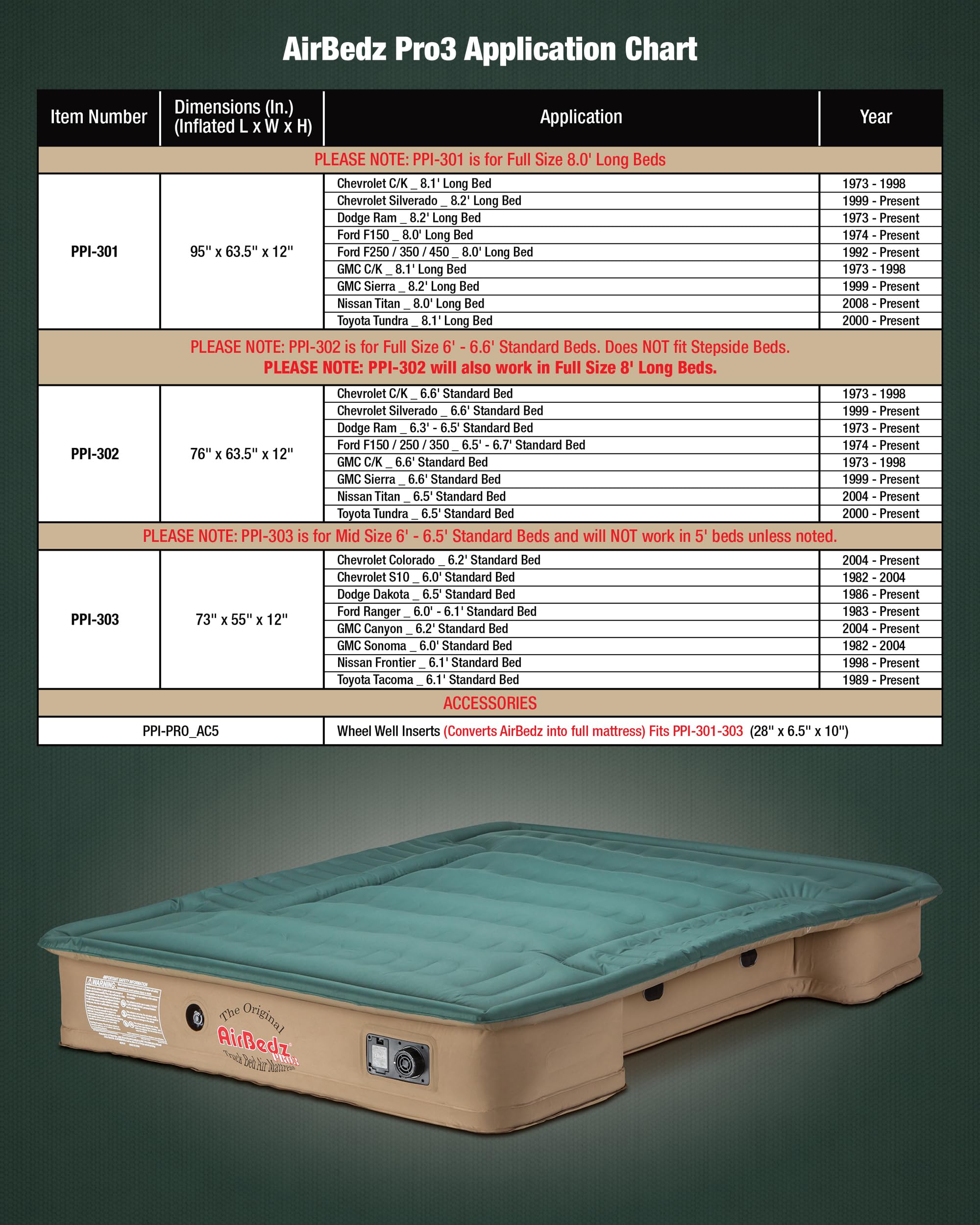 Pittman Pro3 Series Truck Bed Air Mattress - 8ft Full Size Premium Airbedz for Pickup Trucks - 25% More Coverage for Comfortable Camping & Outdoor Adventures - Perfect for Road Trips, Tailgating & Backyard Sleepovers