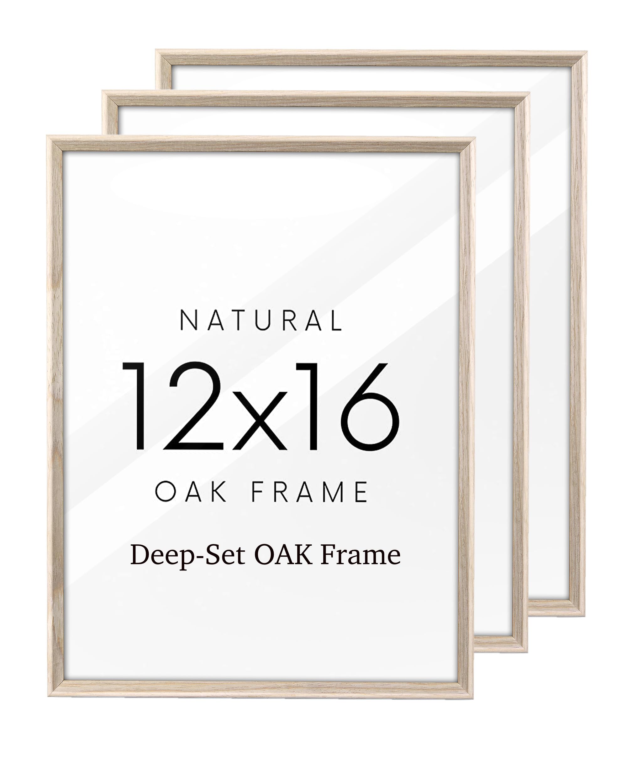 UPWOIGH 12x16 Oak Wood Picture Frame - Set of 3 Large Minimalist Poster Frames, Natural Beige Deep-Set 12