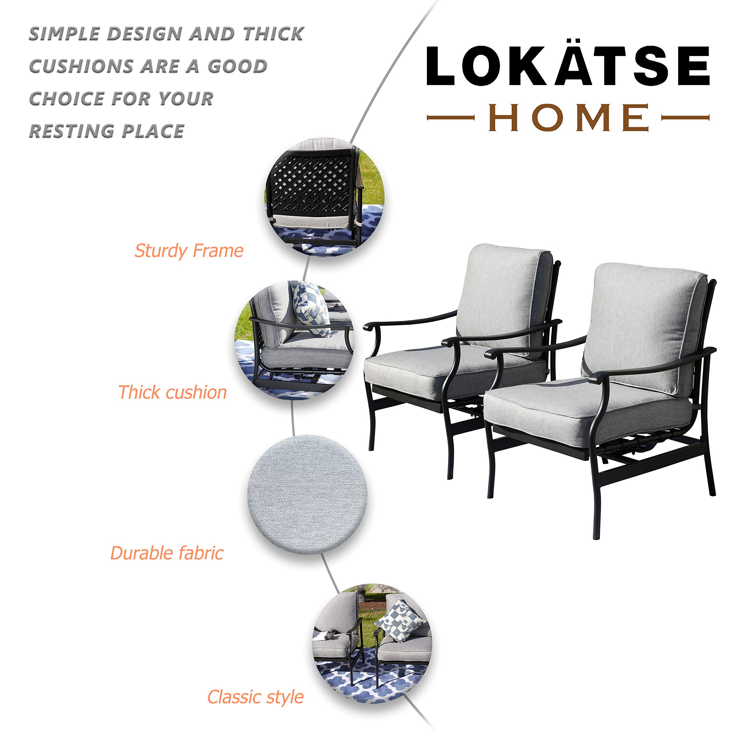 LOKATSE HOME 2-Piece Outdoor Bistro Set - Wrought Iron Patio Chairs with Cushions, Grey - Perfect for Garden, Balcony & Small Space Dining