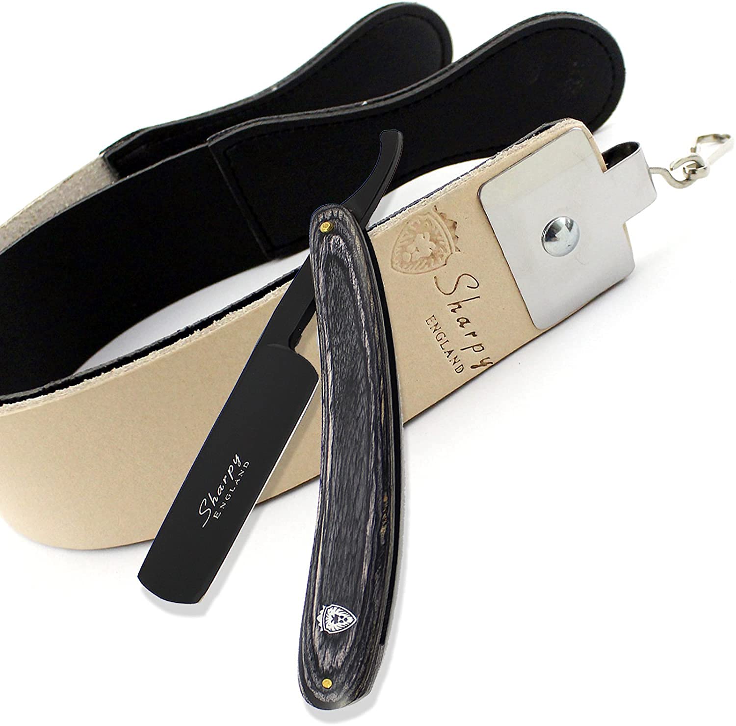 SHARPY Professional Straight Razor Kit for Men - Barber Quality Folding Razor with Leather Strop - Traditional Manual Shaving Set for Close Shave & Beard Grooming - Perfect for Home Barbering & Classic Wet Shaving Rituals