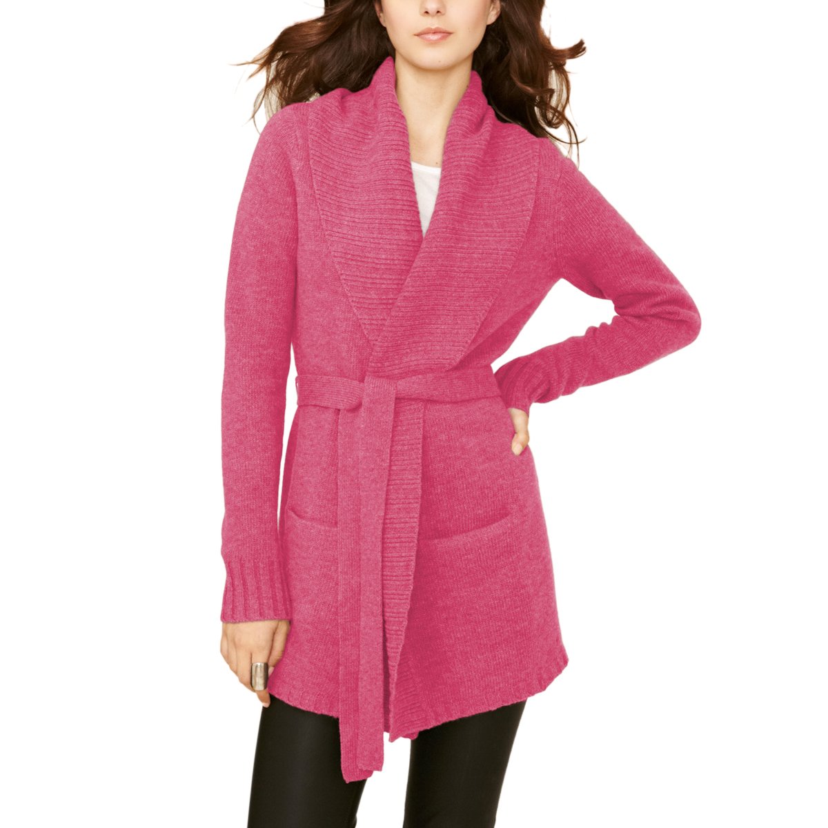 Parisbonbon Women's 100% Cashmere Long Sleeve Cardigan Sweater - Soft & Warm Winter Knitwear, Hot Pink, Size XL - Perfect for Office, Travel & Casual Outfits