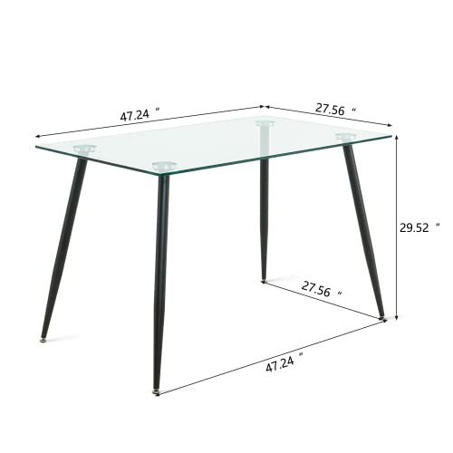 Modern Glass Dining Table Set with 4 Velvet Chairs - Rectangular Kitchen & Living Room Table with Black Legs (Pink) - Perfect for Small Spaces, Apartments, and Modern Home Decor