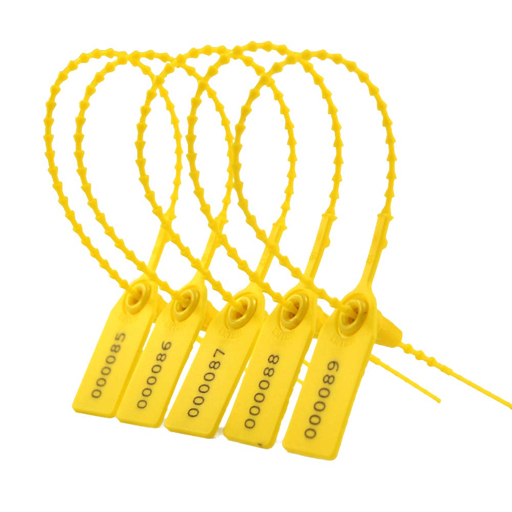 1000pcs Yellow Plastic Tamper Proof Security Seals - Numbered Pull-Tite Disposable Self-Locking Zip Ties for Fire Extinguishers (250mm) | Ideal for Safety Inspections, Equipment Maintenance & Tamper-Evident Protection