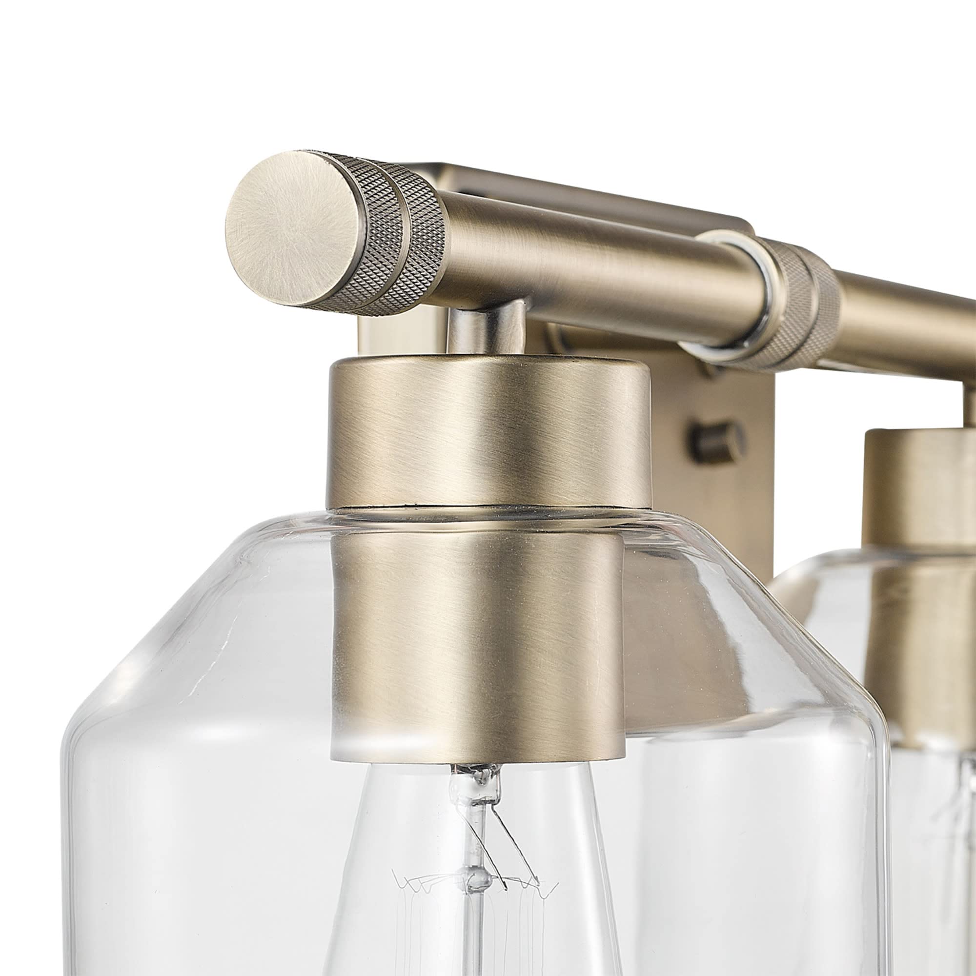 Globe Electric 60495 Middleton 5-Piece Bathroom Set - Brass Finish Vanity Light with Clear Glass Shades, Towel Bar, Toilet Paper Holder, Towel Ring & Robe Hook | Modern Bathroom Decor for Home & Hotel Use