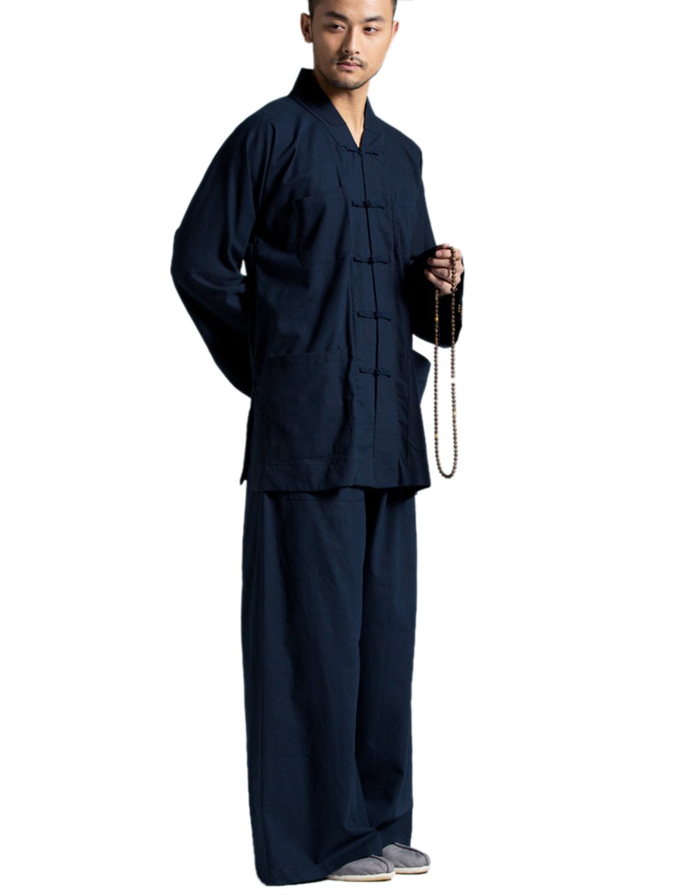 **KATUO Men's Casual Suits for Yoga & Tai Chi - Comfortable Navy Blue Stretch Fabric Suit (Sizes S-XXL) - Perfect for Meditation, Martial Arts & Relaxation**