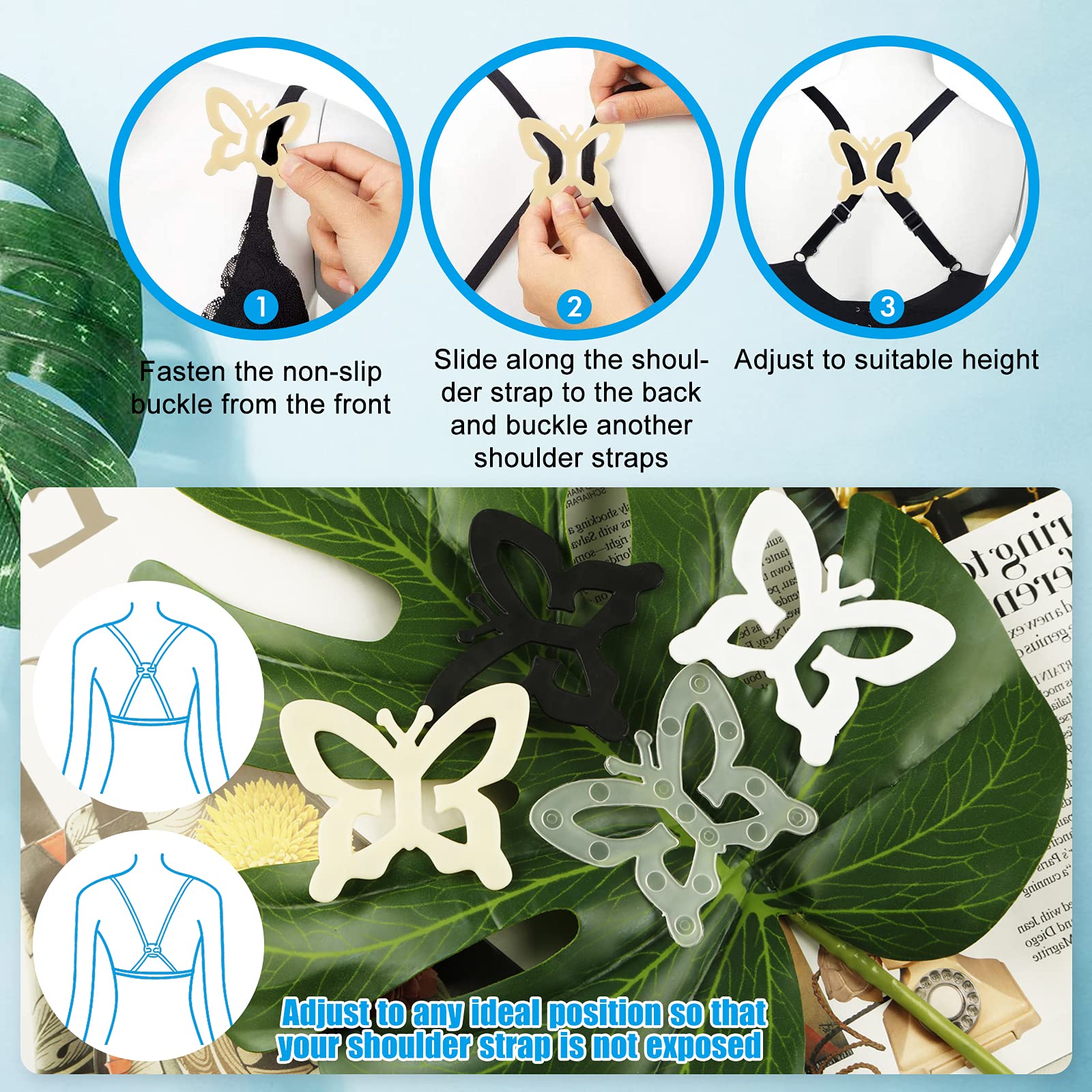 8 Pcs Bra Strap Clips for Women - Anti-Slip Bra Strap Concealer Holder, Cleavage Control Buckles for Comfort & Support - Perfect for Everyday Wear, Workouts & Formal Dresses