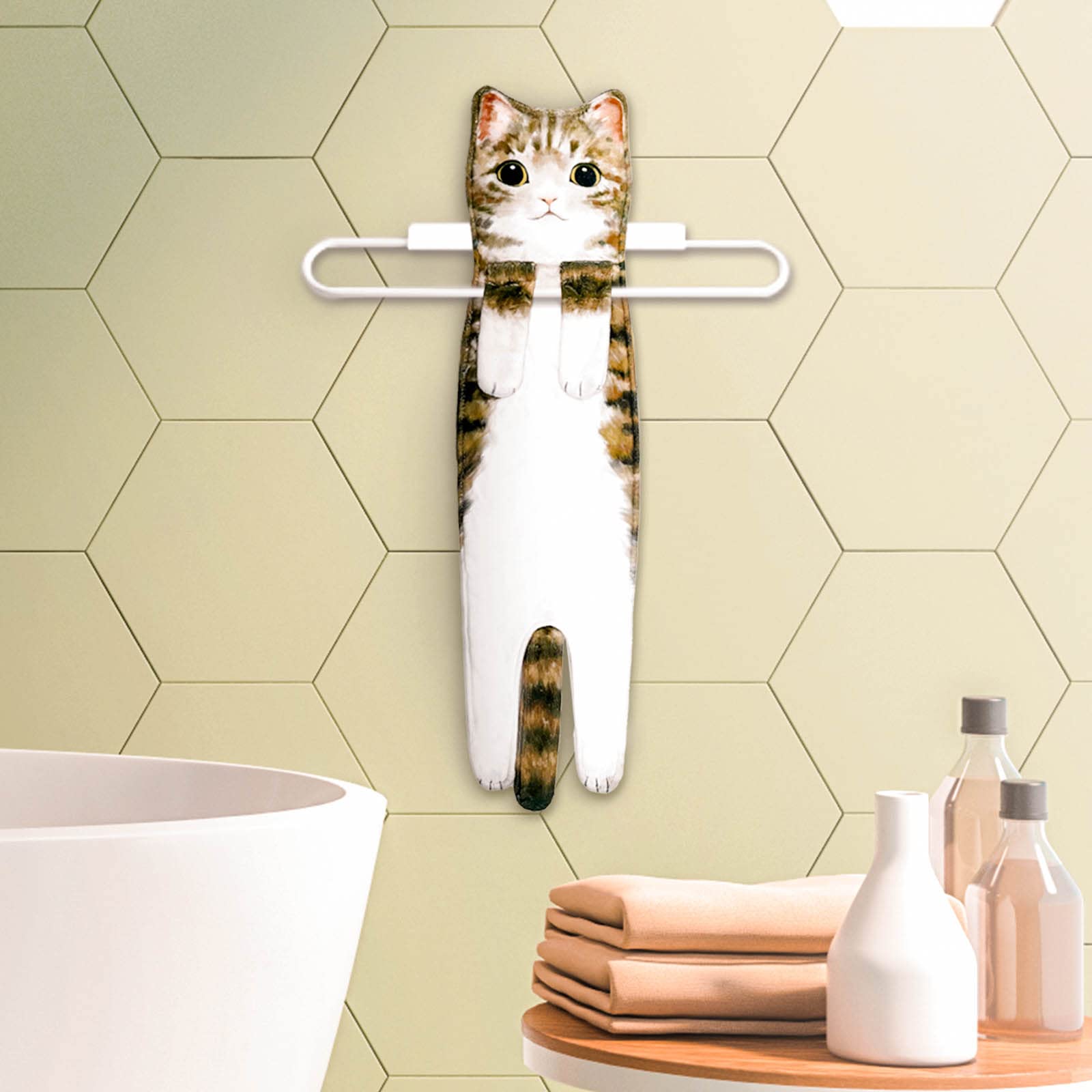 Cute Cat Quick-Dry Hand Towels for Bathroom & Kitchen - Absorbent Hanging Face Towels Set - Funny Gifts for Cat Lovers - Yellow - Perfect for Bathroom Decor, Kitchen Essentials & Cat-Themed Gifts