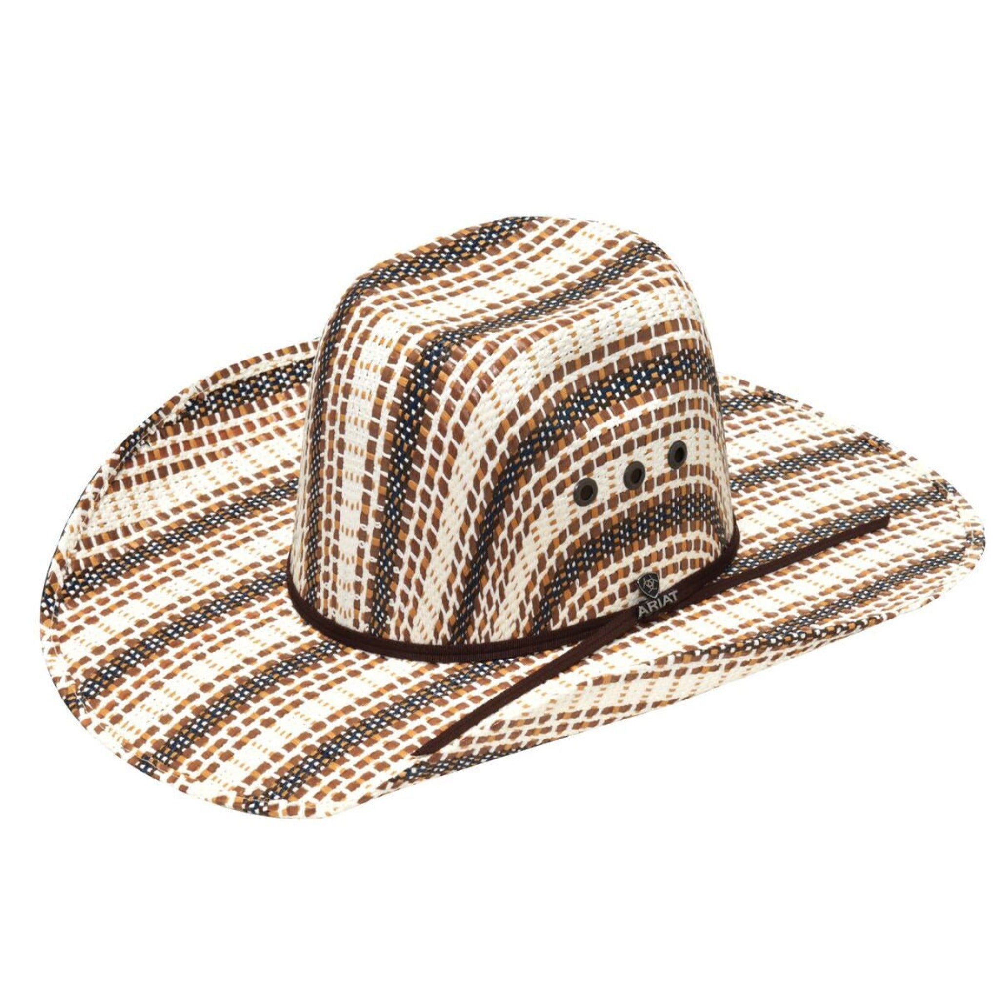 Ariat Brown, Black & Ivory Straw Cowboy Hat for Women & Men - Western Style Sun Protection for Outdoor, Rodeo, and Beach