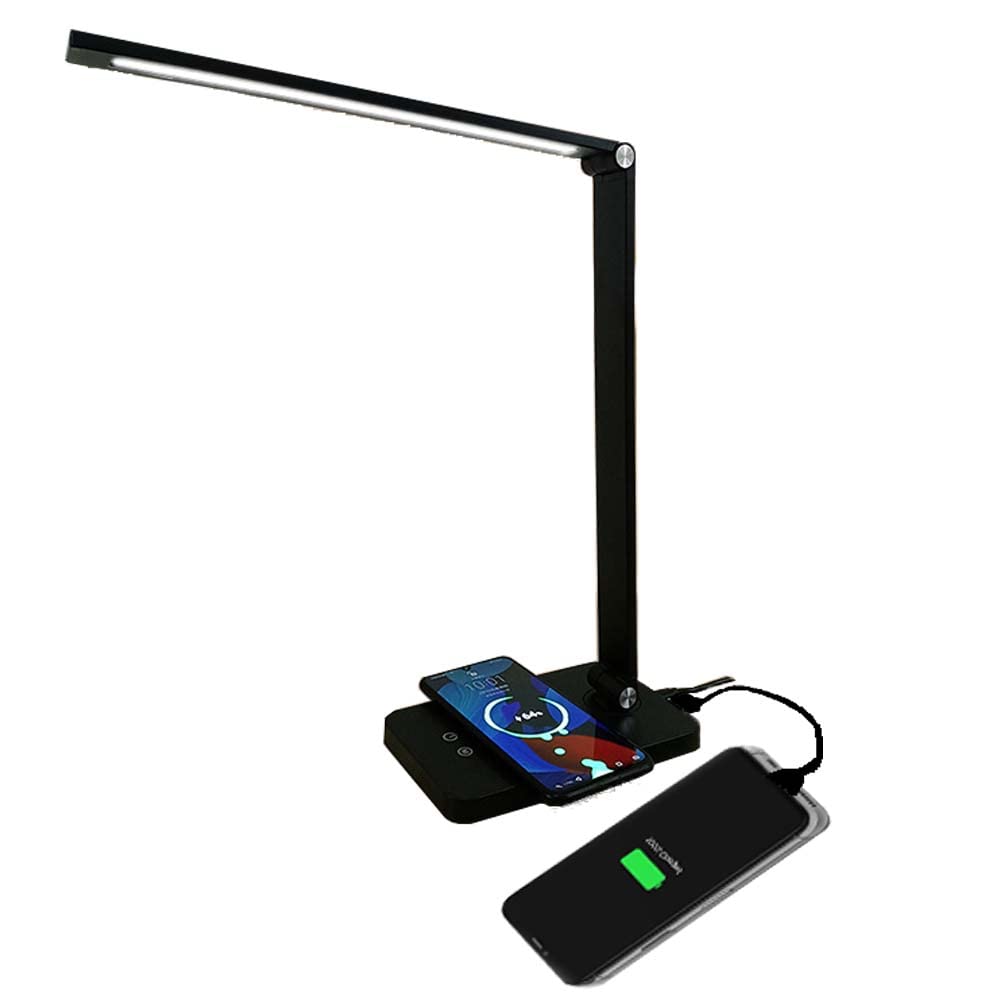 Welitesim Wireless Charging Desk Lamp - 5 Color Adjustable LED Eye Protection Study Light with Qi Wireless Charger for Home Office, Reading & Night Stand Use