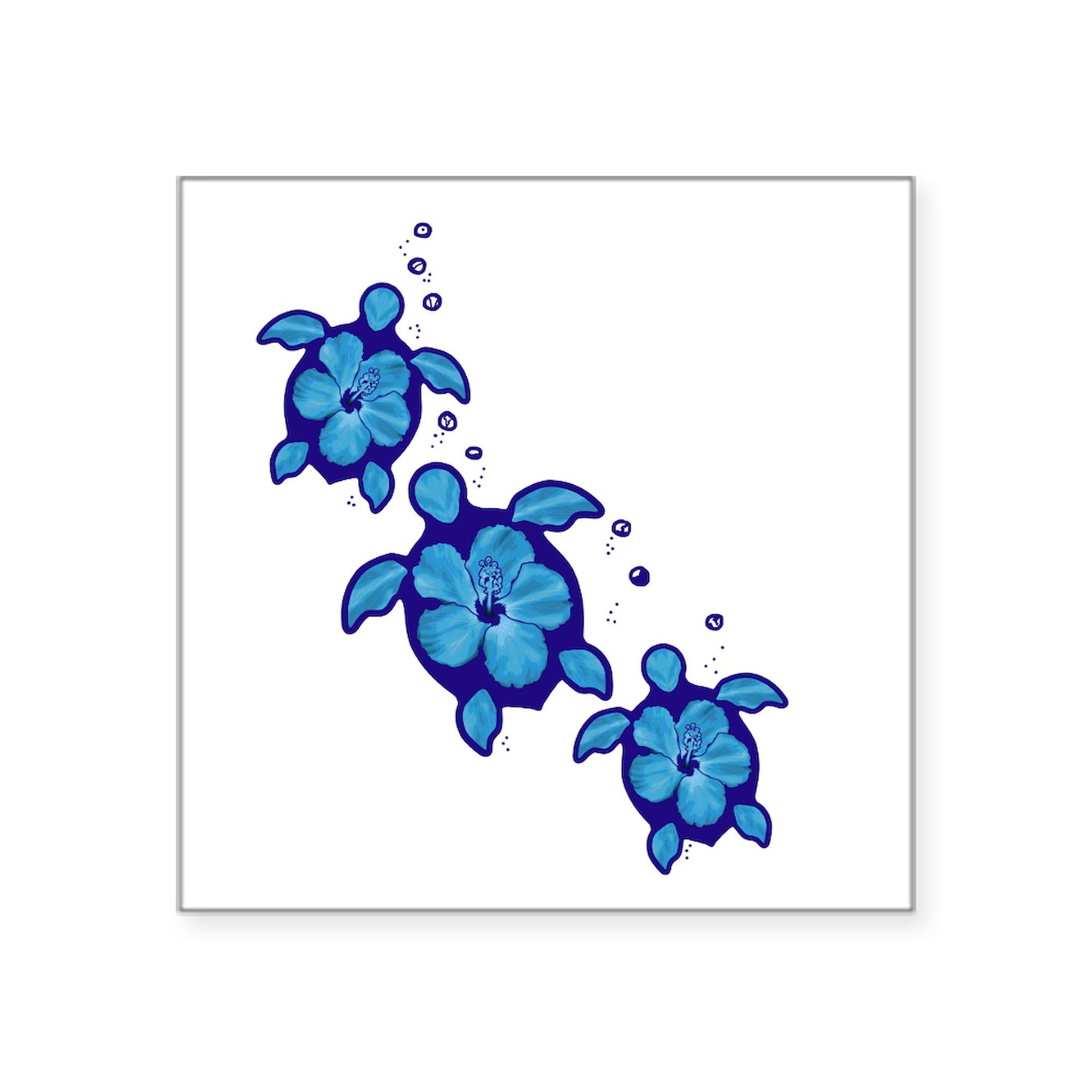 Blue Hibiscus Honu Turtles Car Sticker - Waterproof Vinyl Bumper Decal for Cars, Laptops & Windows - Perfect for Beach Lovers & Hawaiian Theme Decor