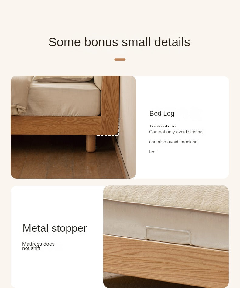 Solid Oak Wood Genuine Leather Upholstered Soft Bed - Perfect for Master Bedroom, Guest Room & Cozy Home Decor