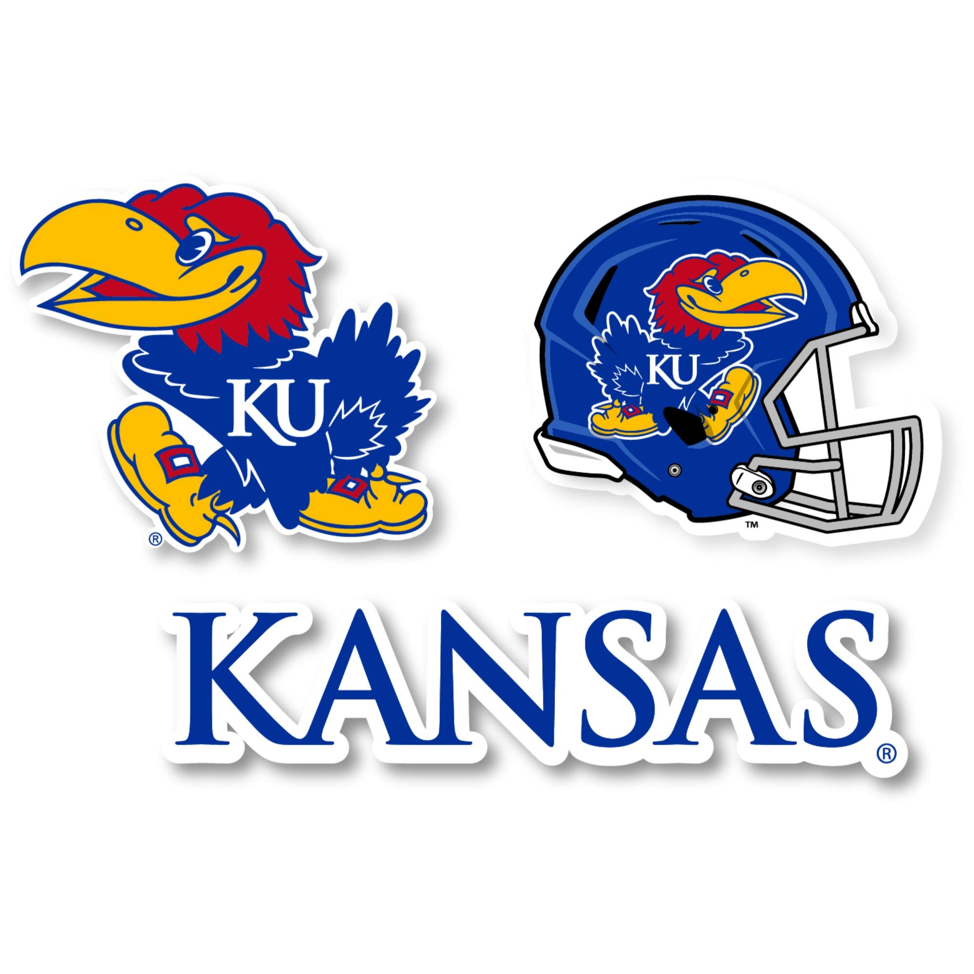 Kansas Jayhawks Vinyl Decal Sticker Set - 3 Pack (4-Inch Each) - Durable, Waterproof Decals for Cars, Laptops, Windows & More - Perfect for KU Fans & College Sports Decor
