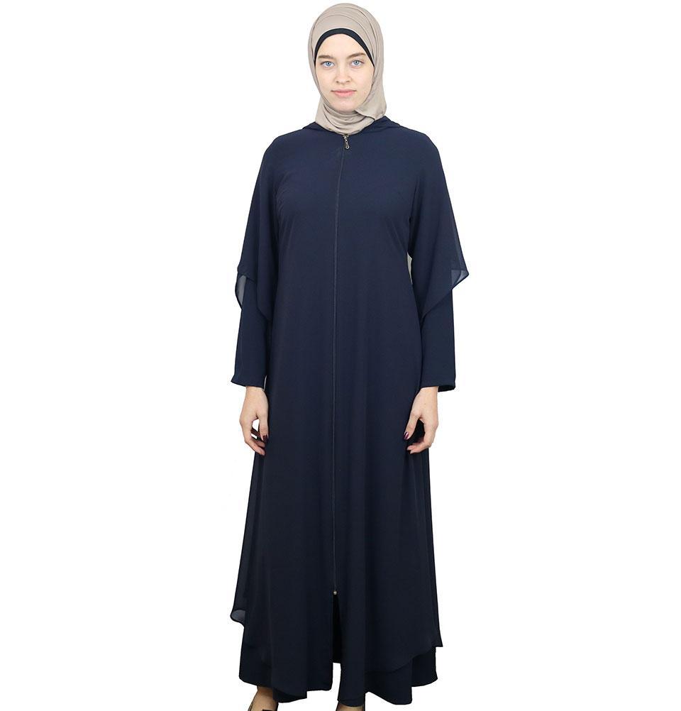 Hooded Ferace Abaya 063 Navy Blue - Modest Islamic Prayer Dress for Women | Perfect for Mosque, Eid, Ramadan & Special Occasions