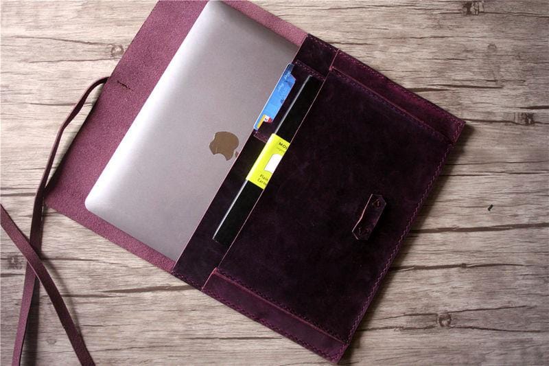 Personalized Leather MacBook 12 Inch Case Sleeve - Custom Name Engraved Laptop Sleeve for MacBook Air 12