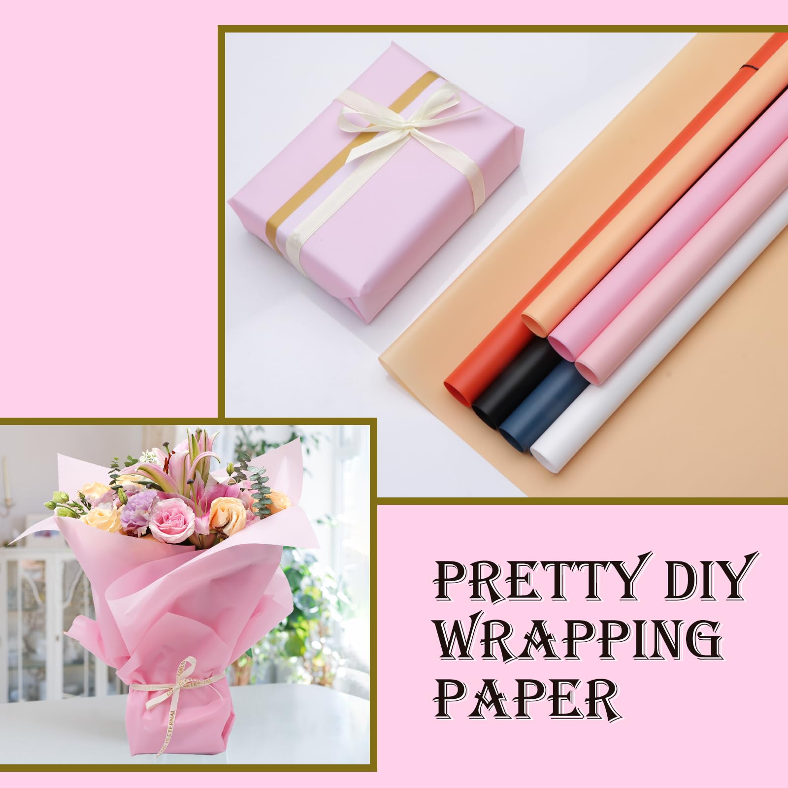 24 Sheets Floral Wrapping Paper - Premium Bouquet Gift Wrap for Birthdays, Graduations, Weddings & Valentine's Day | Elegant Misty Pink Design | Perfect for DIY Flower Arrangements & Thoughtful Gift Presentation