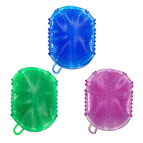 FRCOLOR 3-Piece Silicone Body Massage Brush Set - Exfoliating Scrubber Gloves for Shower, Spa & Skin Care - Soft Silicone Mitts for Deep Cleansing, Dead Skin Removal & Relaxing Massage