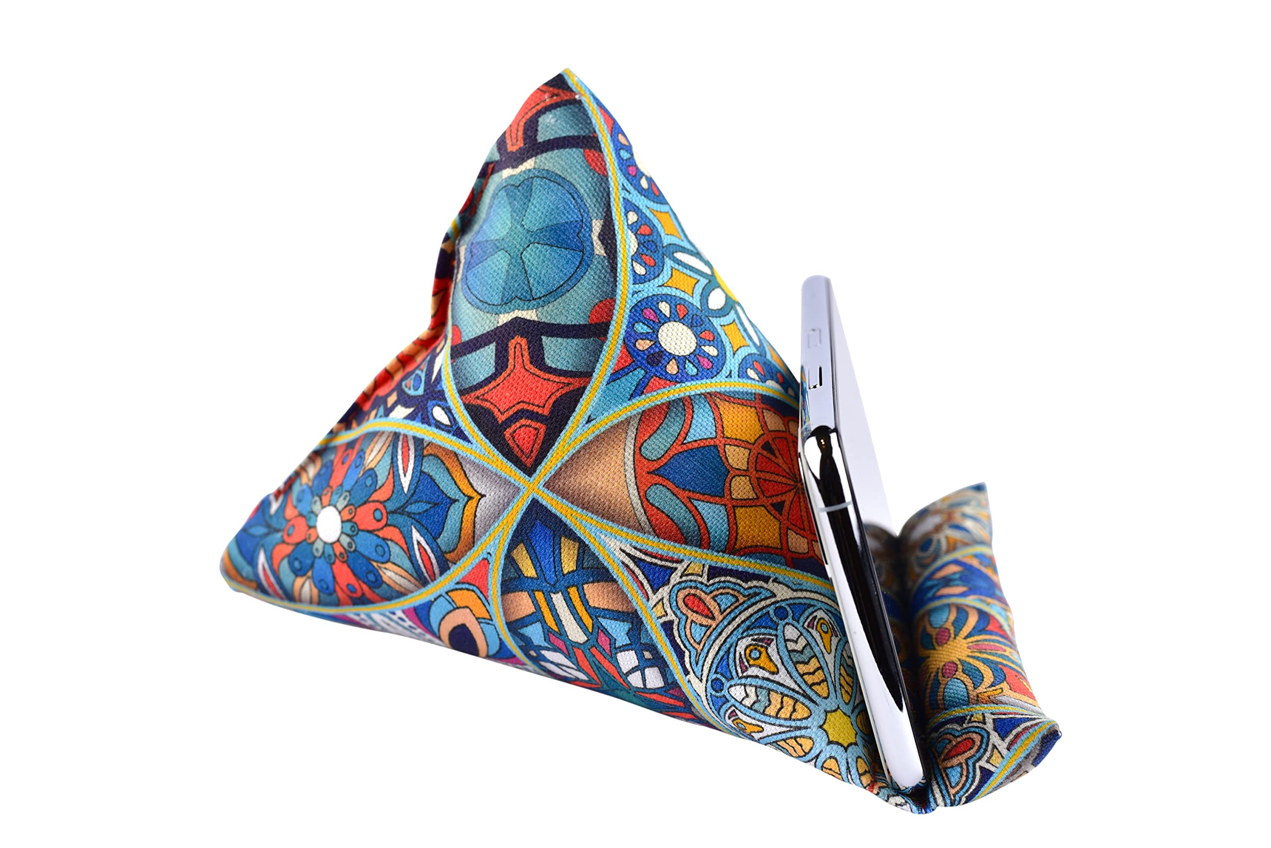 Handmade Fabric Phone Pillow Stand for iPhone & Smartphones - Adjustable Wedge Holder for Desk, Bed, Sofa - Universal Mobile Device Stand 7x6.1x5.5 Inches (Manisa) - Perfect for Watching Videos, Reading & Hands-Free Calling